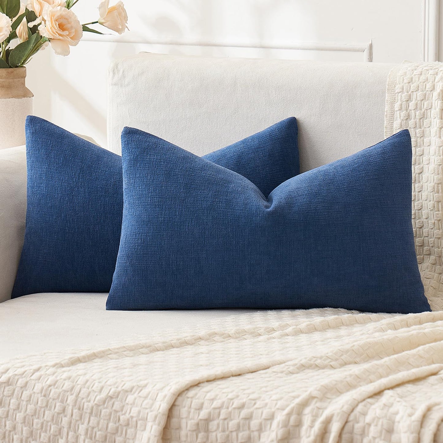 MIULEE Olive Green Chenille Couch Throw Pillow Covers, 18x18 | Set of 2, Soft Modern Farmhouse Style, Decorative Pillowcases for Sofa Living Room Bed, Home Decor