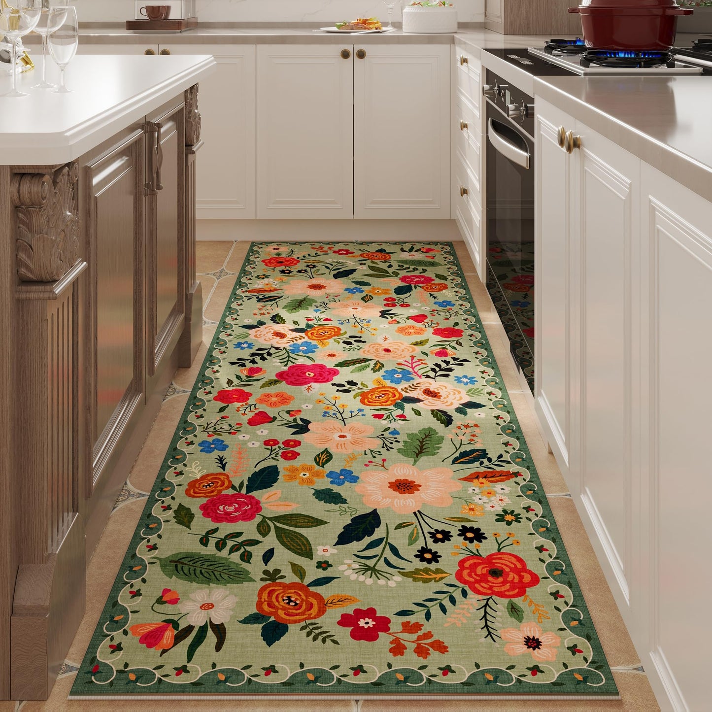 Rugcomf Living Room Rug 5x7 Rug Machine Washable Boho Area Rug Non Slip Floral Vintage Low Pile Large Rugs for Living Room, Bedroom, Farmhouse, Dining Room, Kids Playroom(Black)