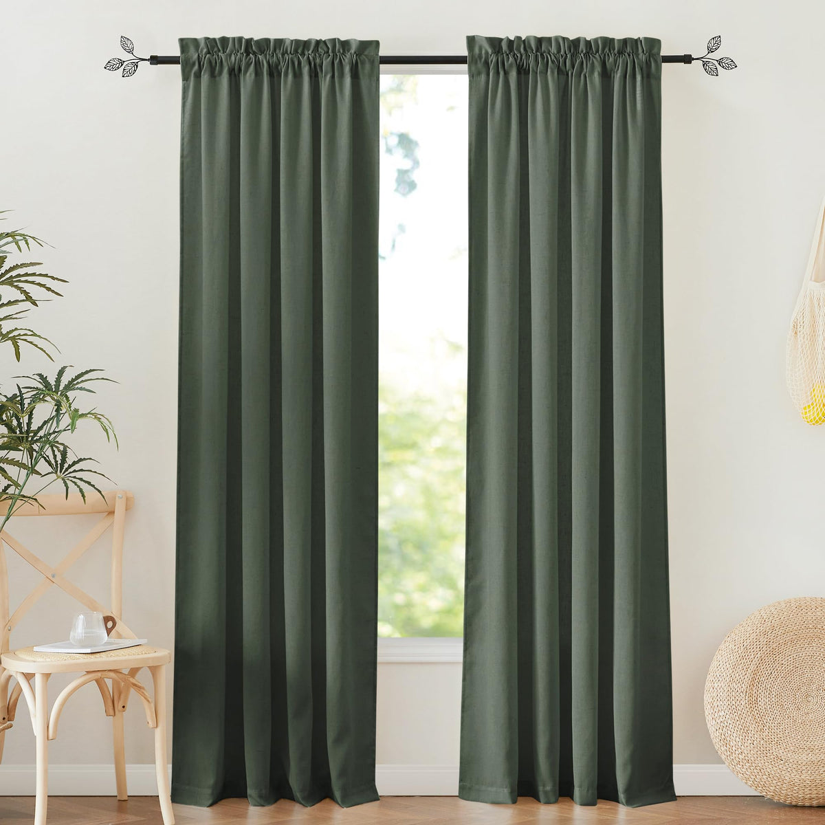 RYB HOME White Semi Sheer Curtains 84 inches Long for Living Room | Half Privacy, Linen Textured, Sheer Light Filtering, Vertical Window Drapes, for Bedroom Dining, White, W52 x L84, 2 Panels