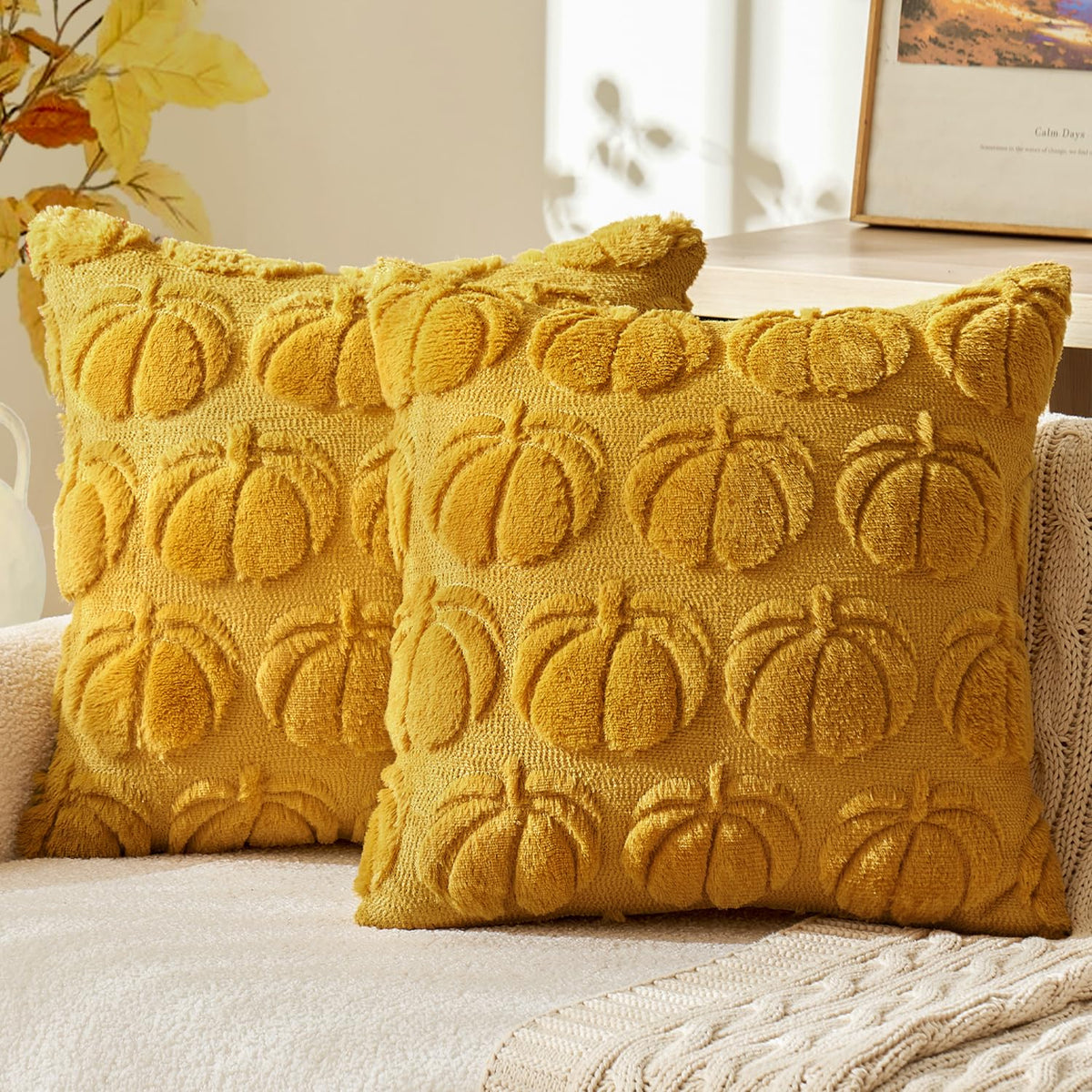 MIULEE Fall Pillow Covers Pumpkin Fall Decor 18x18 Dark Rust | Set of 2 Fall Decorations for Home, Plush Faux Fur Farmhouse Accent Pillowcases, Porch Sofa Couch Cushion Bed Livingroom