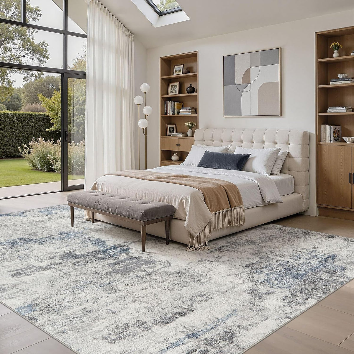 DMOYEST 8x10 Area Rug for Living Room Washable Abstract Indoor Carpet | Neutral Modern Low Pile Rugs Kid & Pet Friendly Large Soft Thin Carpet for Bedroom Dining Room - Grey Blue