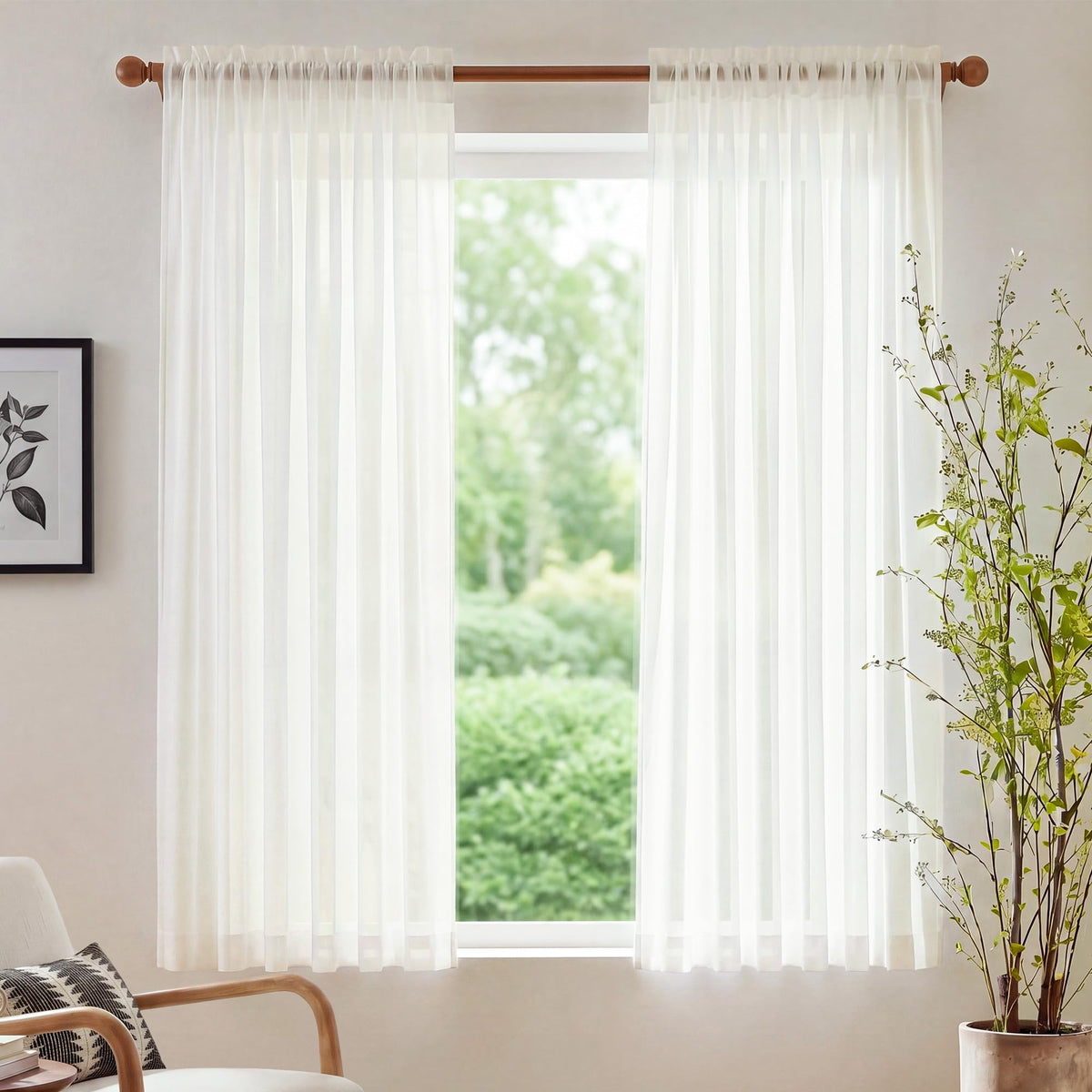NICETOWN White Sheer 96 inches Long Curtains for Living Room, Rod Pocket Lightweight Drapes Voile Sheer Air & Breathable Window Treatments for Bedroom, W42 x L96, 2 Panels