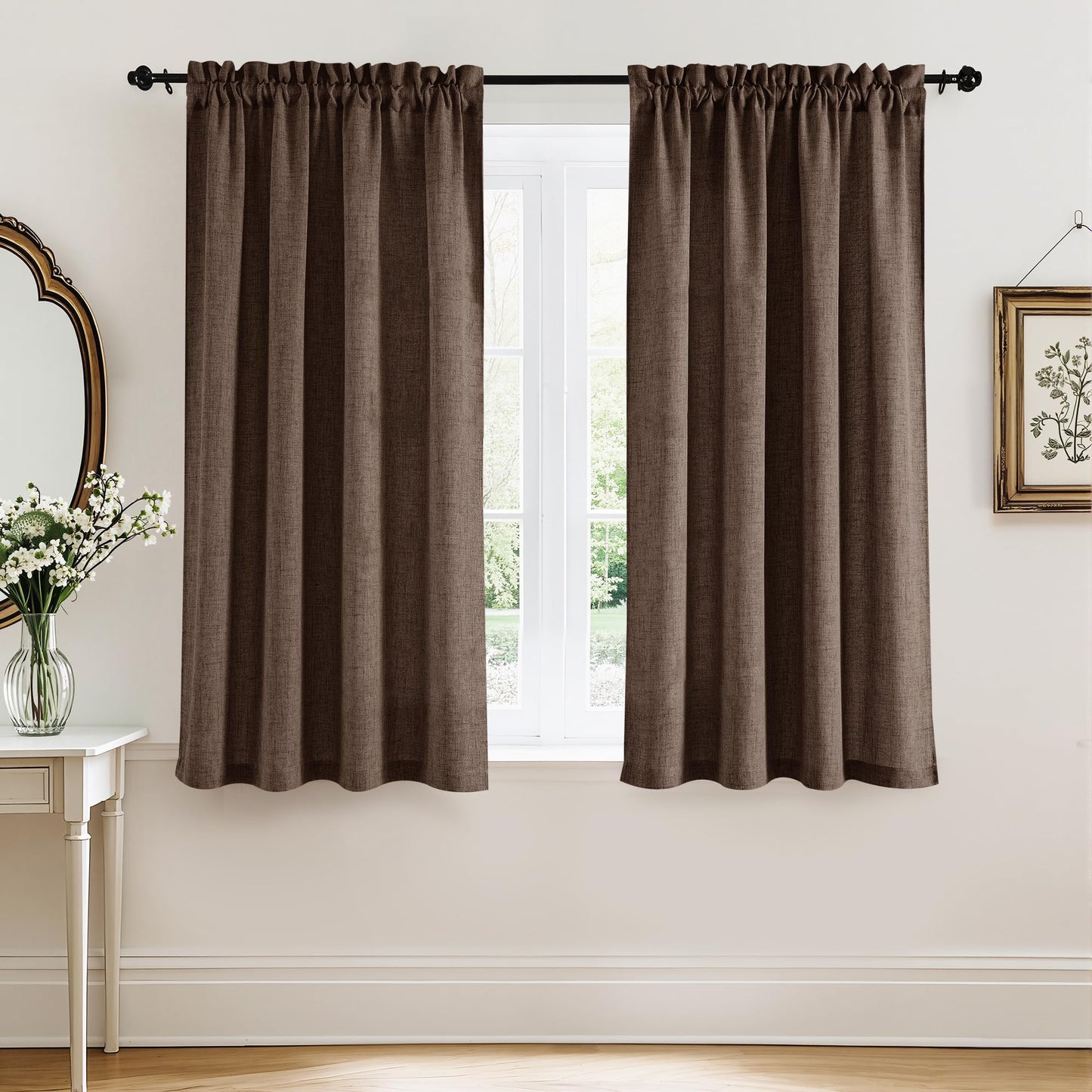 RYB HOME White Semi Sheer Curtains 84 inches Long for Living Room | Half Privacy, Linen Textured, Sheer Light Filtering, Vertical Window Drapes, for Bedroom Dining, White, W52 x L84, 2 Panels