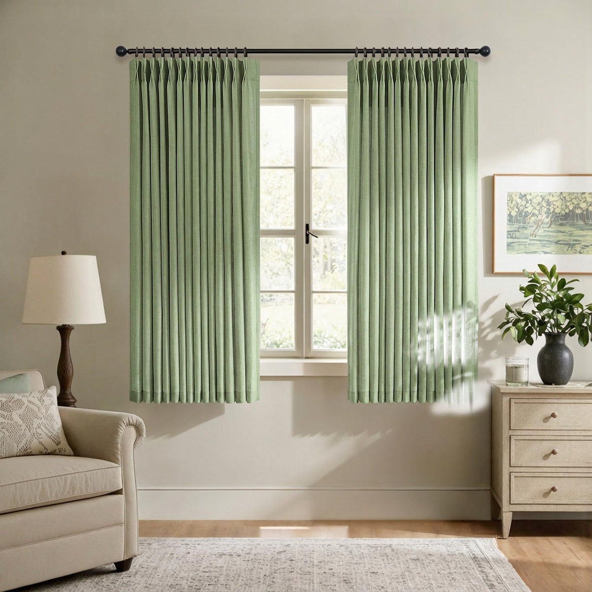 White Linen Pleated Curtains 84 Inches Long for Bedroom Back Tab Light Filtering Sheer Pinch Pleat Drapes Hook Ring Modern Farmhouse Coastal Cotton Textured Gauze Curtain Living Room 84 Length 2 Panel