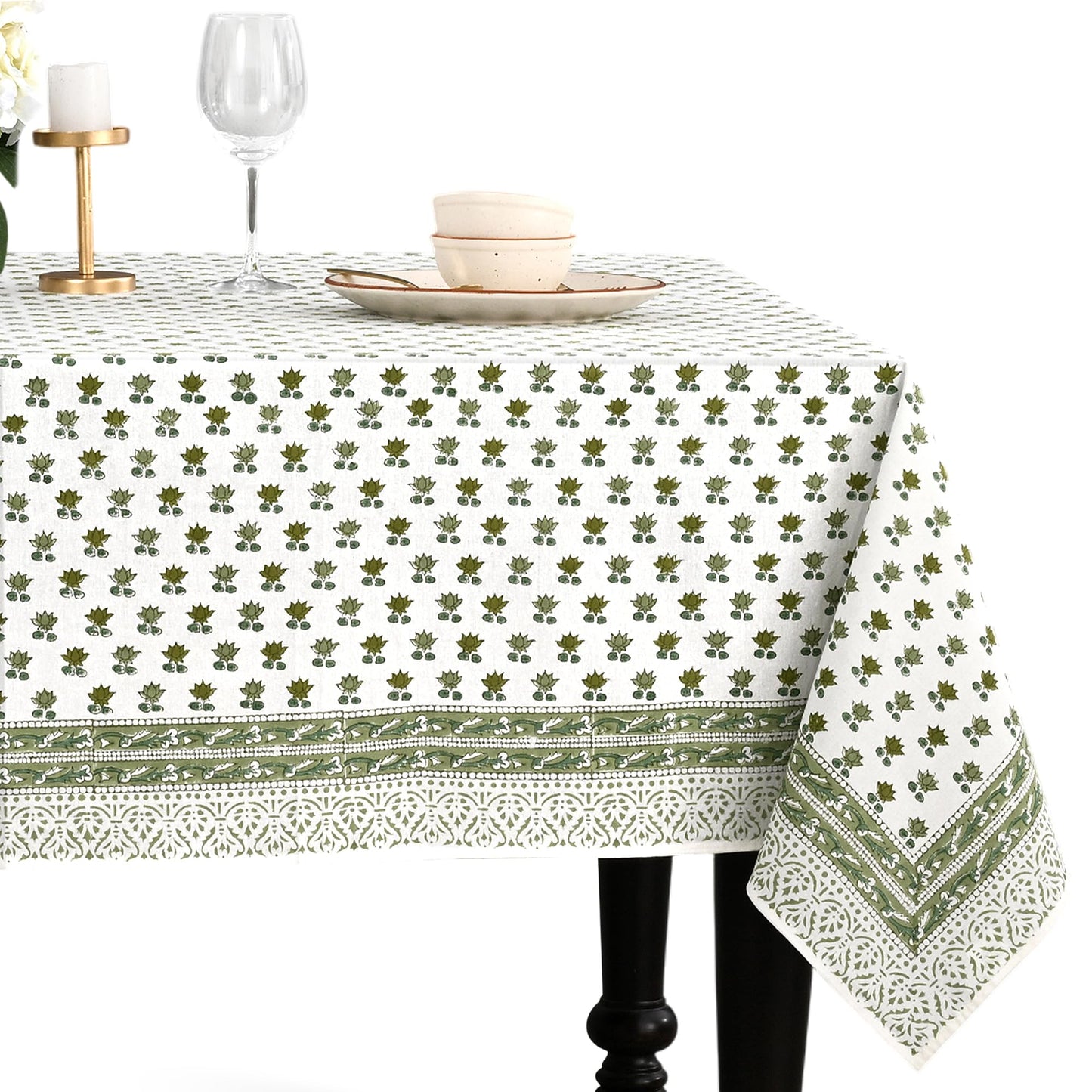 CPC Tablecloth 100% Cotton 70x108 Inch Indian Block Print Rectangle Table Cover, Blue Table Cloth for Weddings, Spring/Summer, Barbeque - Apatite Blue