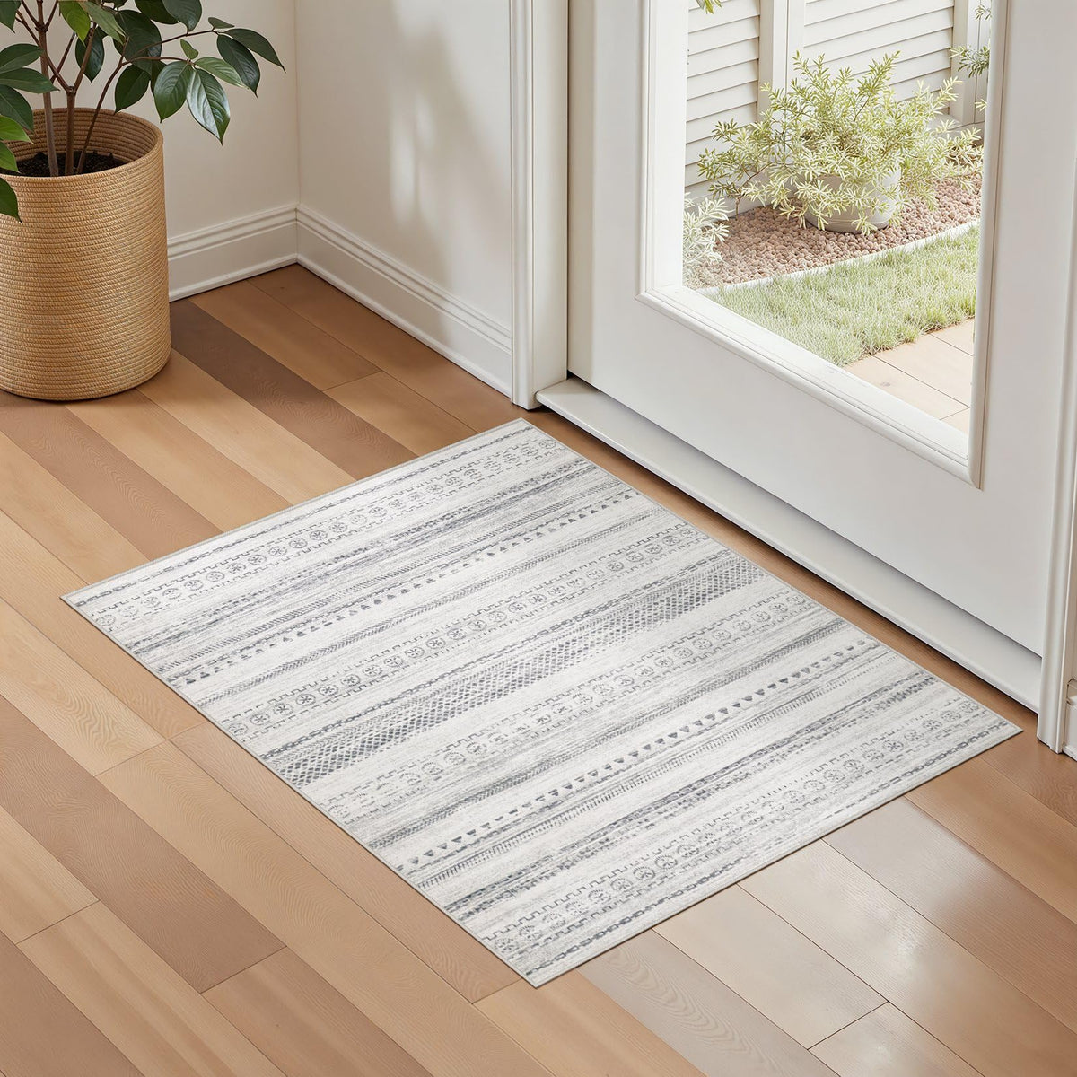 kakania 9x12 Washable Area Rug: Non Slip Soft Thin Carpet, Boho Geometric Modern Decor, Easy Clean Indoor Floor Large Rugs for Living Room Bedroom Kids Dorm Office Dining - Brown