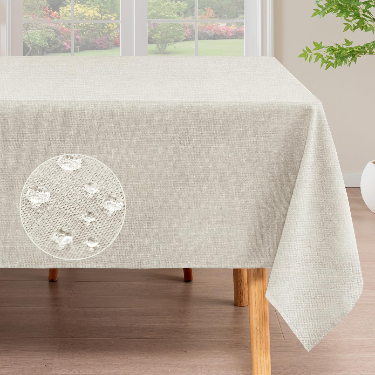 H.VERSAILTEX Linen Textured Table Cloths 60 x 120 Inch Premium Solid Tablecloth Spill-Proof Waterproof Table Cover for Dining Buffet Feature Extra Soft and Thick Fabric Wrinkle Free, Taupe