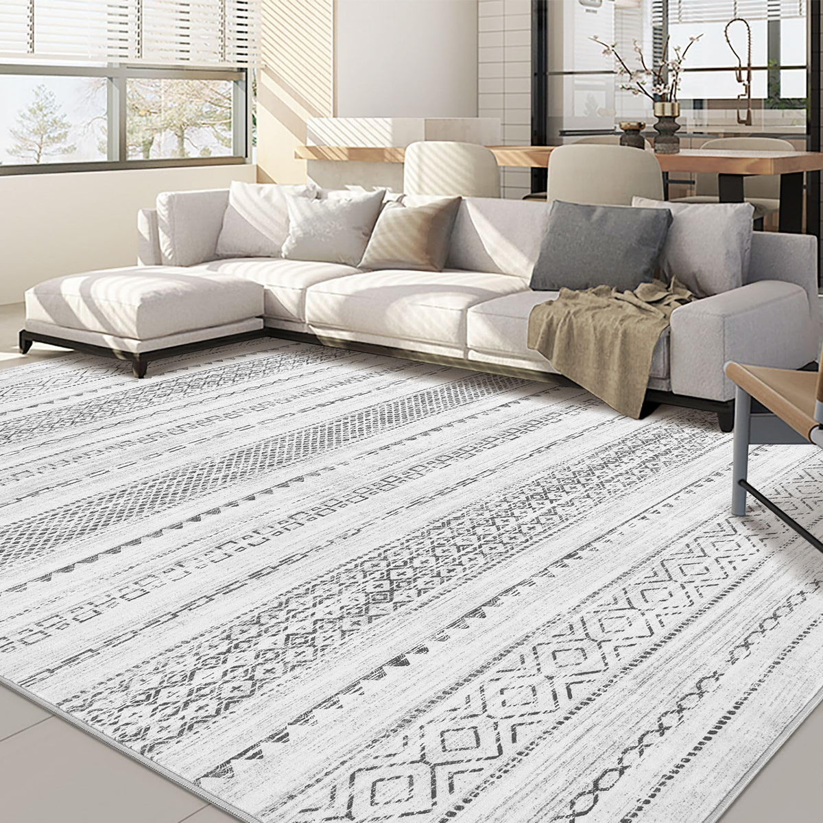 Nakagishi Boho 5x7 Area Rug Living Room Rugs Machine Washable Beige/Brown | Soft, Pet & Kid Friendly, Carpet for Living Room/Bedroom/Office/Kitchen/Nursery, Daily Home Decor Stain Resistant Moroccan
