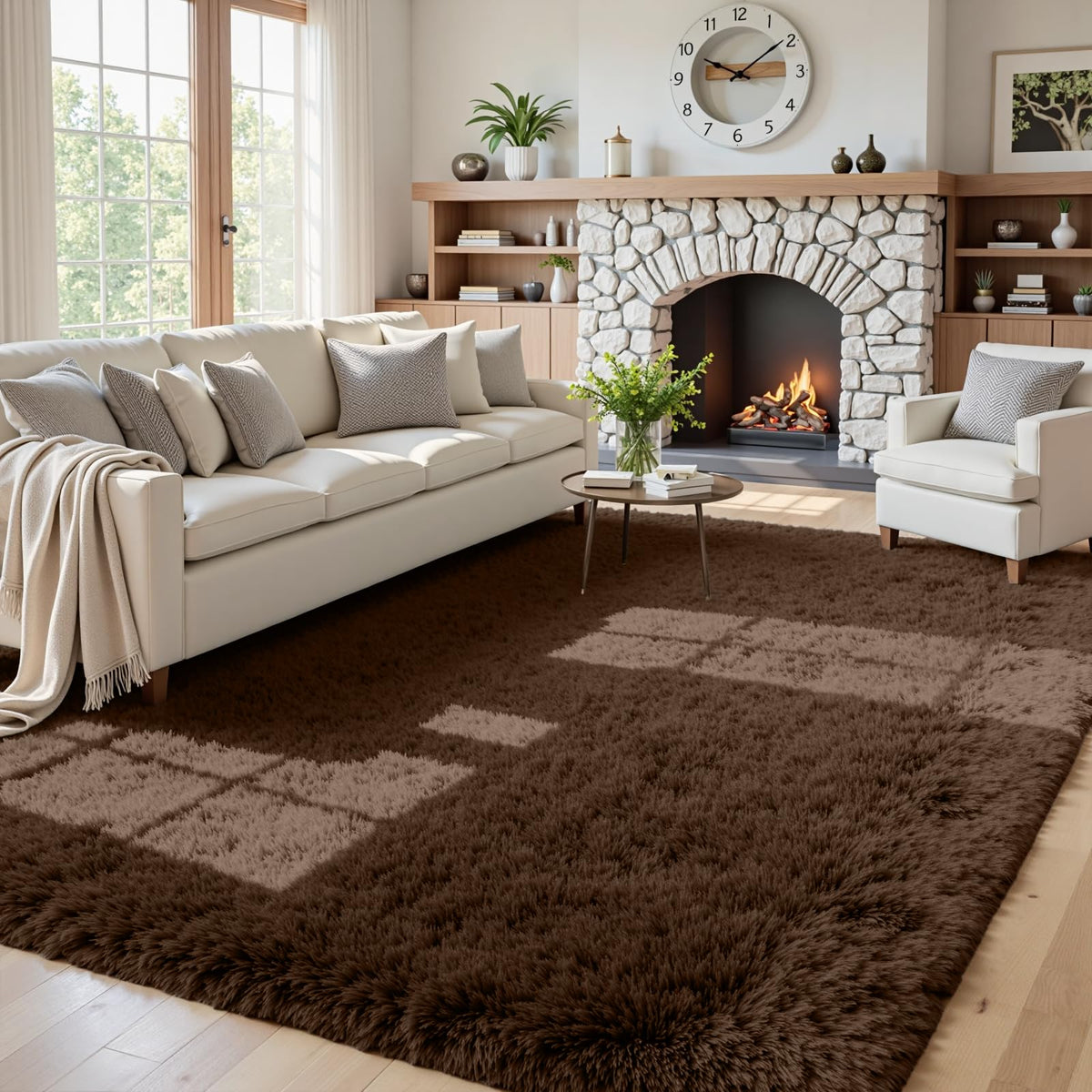 8x10 Fluffy Shag Area Rugs for Living Room Bedroom: Soft Plush Carpet Grey | Upgraded Non-Slip Thick Memory Foam, Ultra Soft, Non-Shedding Fuzzy Carpet, Easy Clean Decor for Kids Room, Nursery, Playroom
