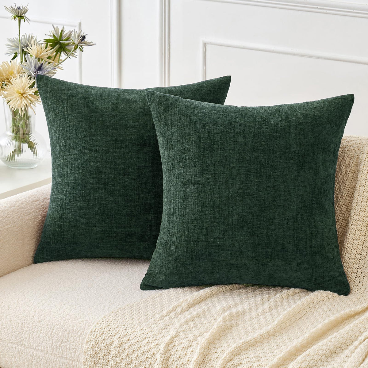 MIULEE Soft Chenille Fall Throw Pillow Covers Burnt Orange 18x18 Pack of 2 | Modern Fall Home Decor, Classic Decorative Pillows, Solid Dyed Cases, Boho Couch Cushion Covers for Sofa Bed Living Room