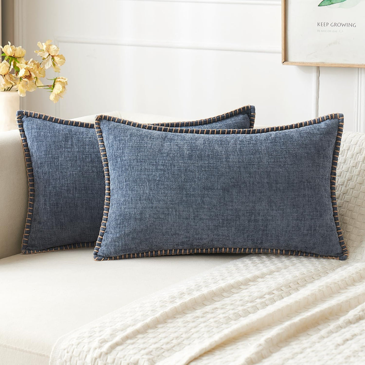 MIULEE Decorative Couch Throw Pillow Covers 18x18 Inch Sage Green 2 Pack | Farmhouse Pillow Covers with Stitched Edge, Soft Chenille Cushion Cases, for Sofa Bed Living Room Home Decor