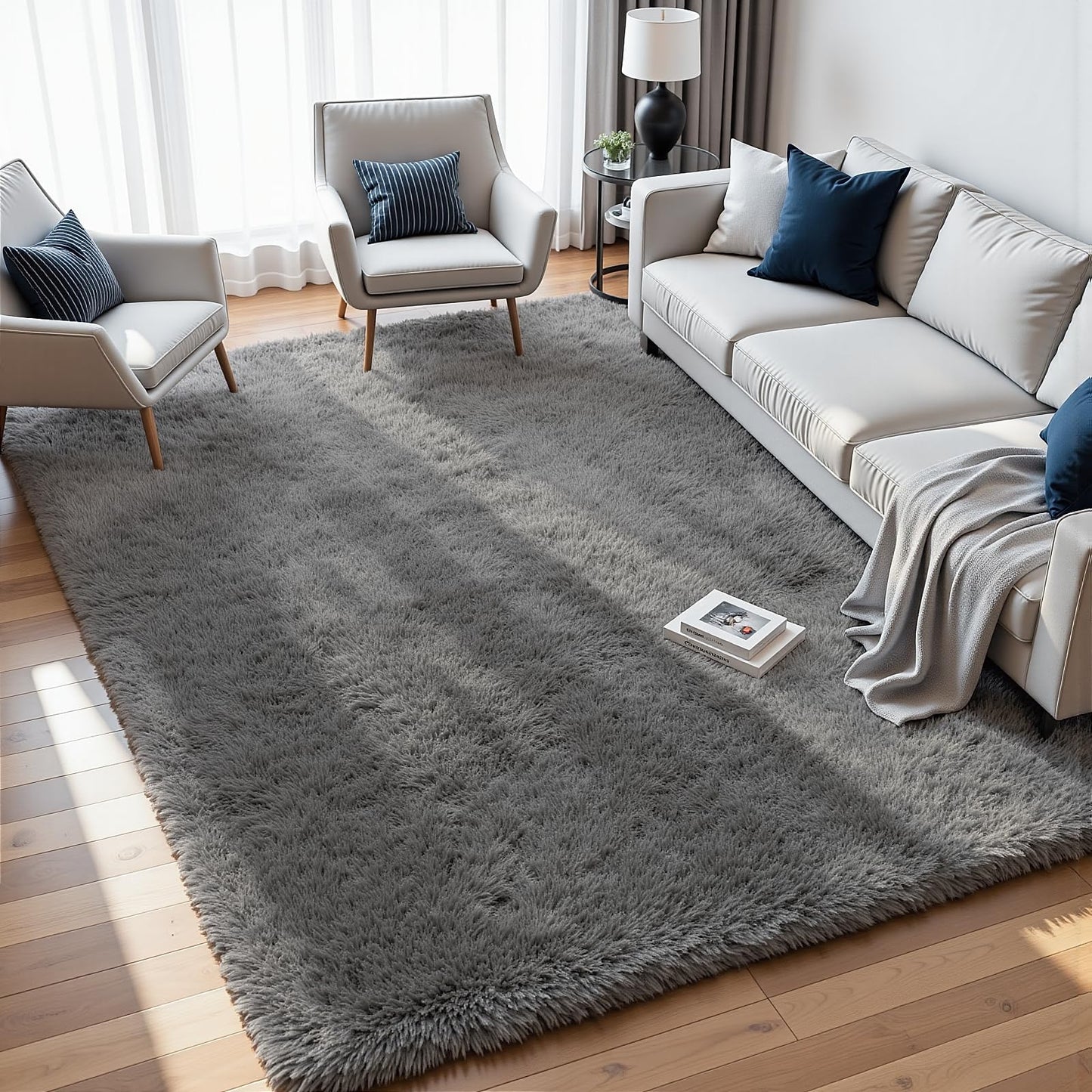 8x10 Fluffy Shag Area Rugs for Living Room Bedroom: Soft Plush Carpet Grey | Upgraded Non-Slip Thick Memory Foam, Ultra Soft, Non-Shedding Fuzzy Carpet, Easy Clean Decor for Kids Room, Nursery, Playroom