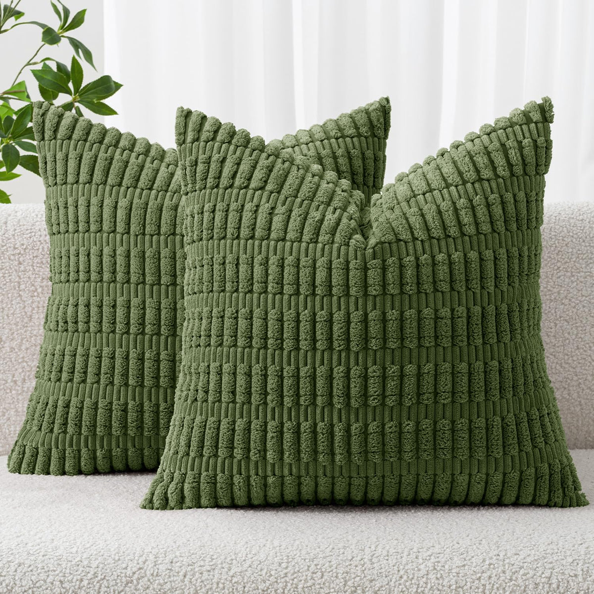 MIULEE Corduroy Decorative Throw Pillow Covers 18x18 Cream White Pack of 2 | Soft Boho Striped Pillow Covers Modern Farmhouse Home Decor For Sofa Living Room Couch Bed