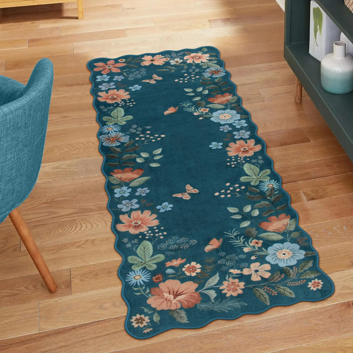 Lahome Floral Rugs for Living Room, 5x7 Area Rugs Ultra-Thin Soft Washable Rug, Non-Slip Bedroom Rug Stain Resistant Boho Flore Carpet for ‎Dining Room Office (5x7ft,Black/Grey)