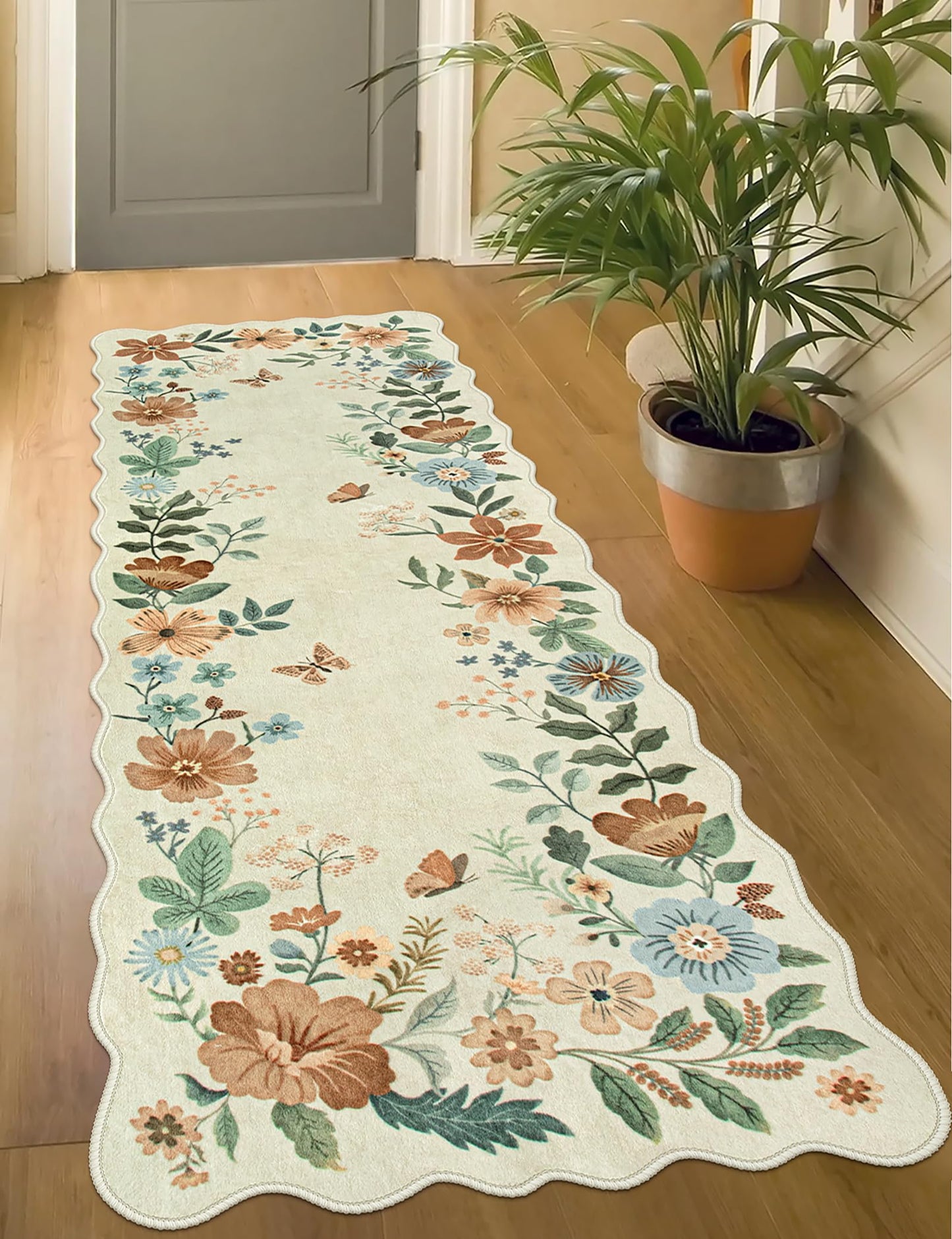 Lahome Floral Rugs for Living Room, 5x7 Area Rugs Ultra-Thin Soft Washable Rug, Non-Slip Bedroom Rug Stain Resistant Boho Flore Carpet for ‎Dining Room Office (5x7ft,Black/Grey)