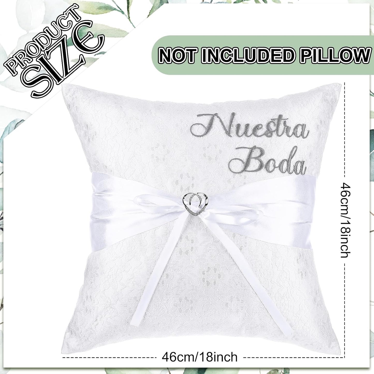Mixweer 2pcs Wedding Embroidered Kneeling Pillows Nuestra Boda 18 x 18 Inch Embroidered Prayer Pillow Satin and Lace Kneeling White/Silver, Cojines para Boda, Decoracion (18",Without Pillow)