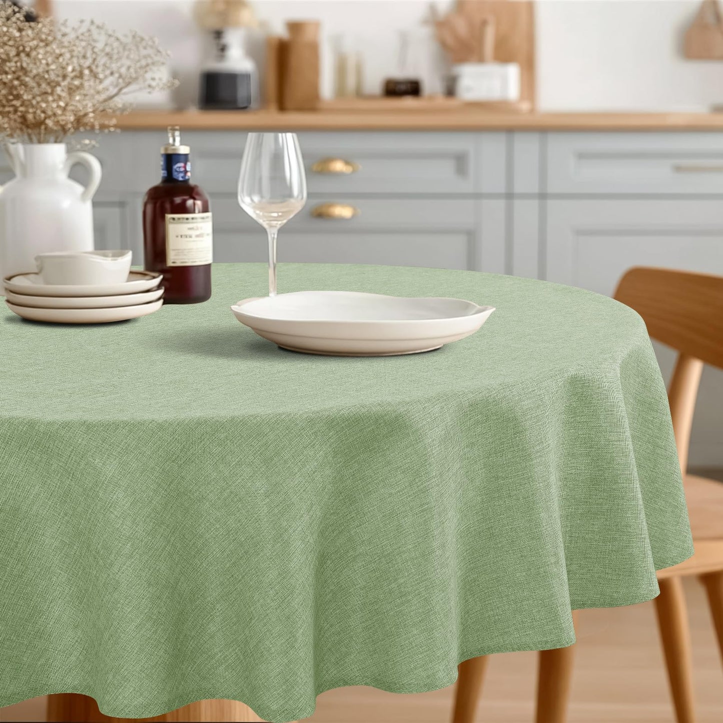 JIUZHEN Rectangle Table Cloth Faux Linen Farmhouse Tablecloth, Wrinkle and Stain Resistant Decorative Fabric Rectangular Spring Table Cover for Dining/Party/Birthday/Wedding, Beige, 54 x 80 Inch