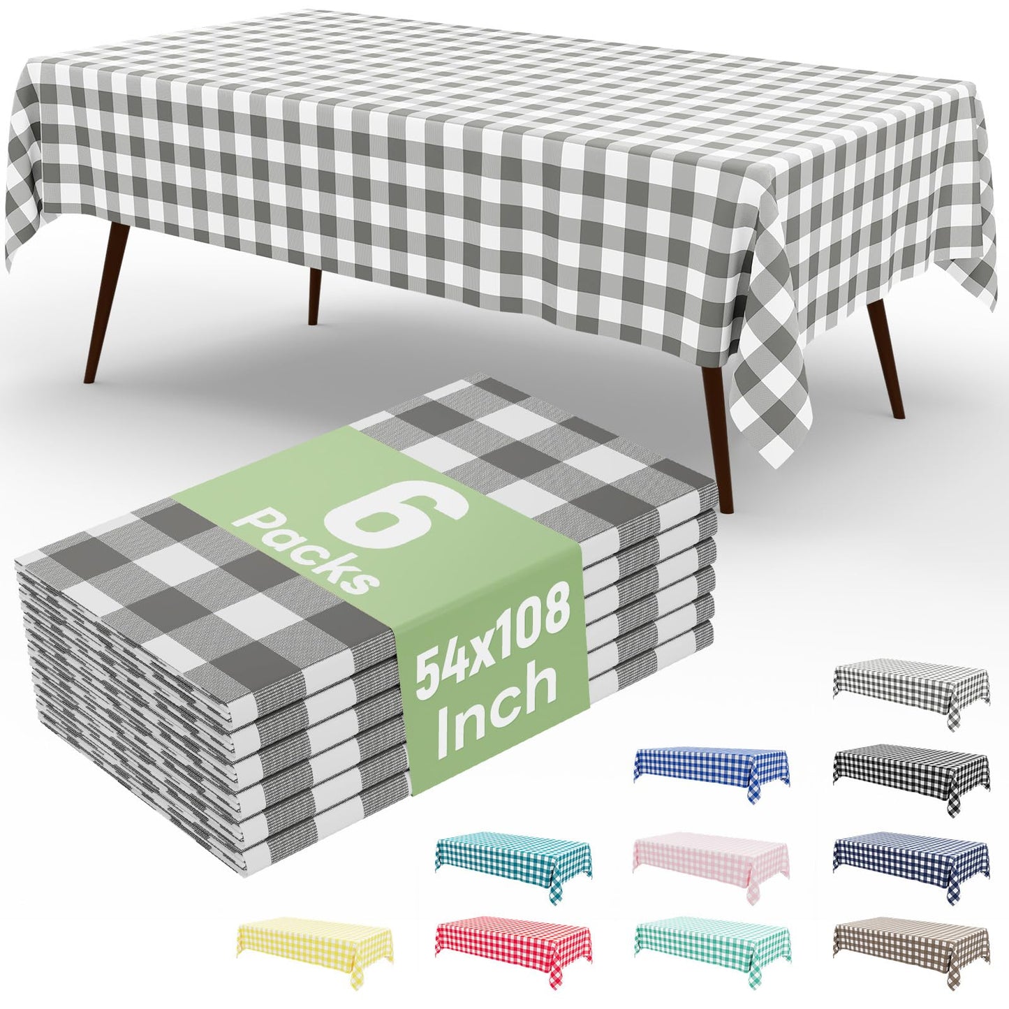 4 Packs Buffalo Disposable Table Cloth, 54 x 108 Inch Waterproof Plastic Tablecloth, Rectangle Red and White Checkered Table Covers for Picnic, Birthday, Party, Back to School