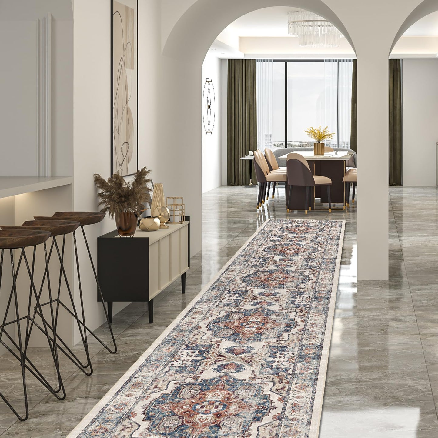 2x6 Hallway Washable Runner Rug : Vintage Soft Kitchen Laundry Runner with Non Slip Backing Farmhouse Entryway Living Room Floor Mat Stain Resistant Carpet for Bedroom Bathroom Distressed Beside Rug
