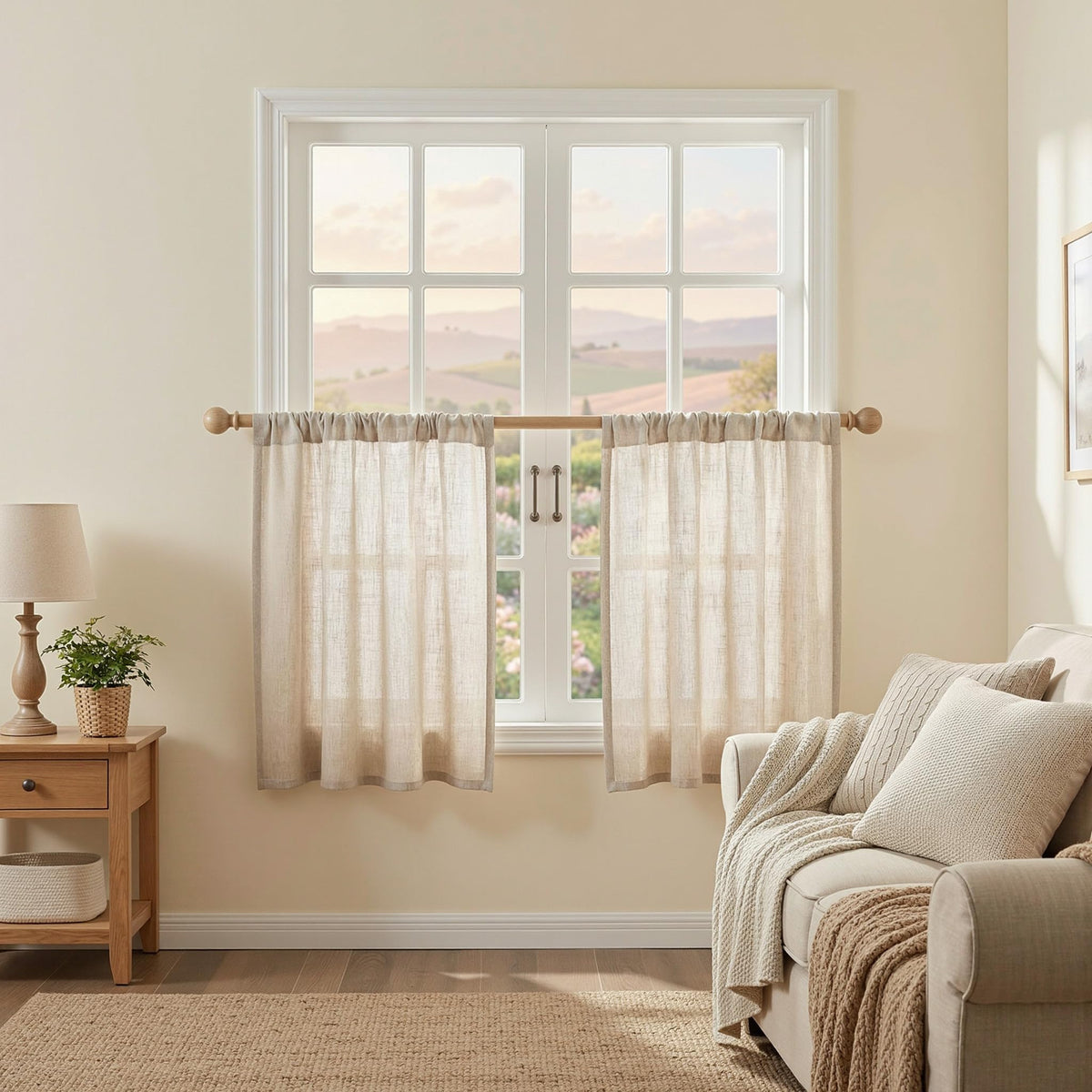 MYSKY HOME Linen Curtains for Living Room, Natural Semi Sheer Curtains & Drapes 84 inches Length 2 Panels Set Farmhouse Country Boho Style Back Tab Draperies for Sliding Glass Door, 50" Wide, Linen