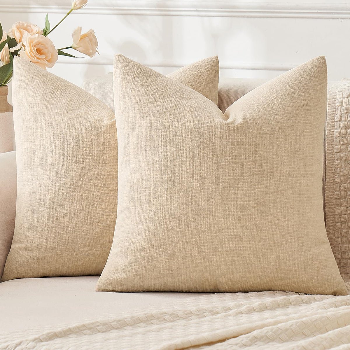 MIULEE Olive Green Chenille Couch Throw Pillow Covers, 18x18 | Set of 2, Soft Modern Farmhouse Style, Decorative Pillowcases for Sofa Living Room Bed, Home Decor