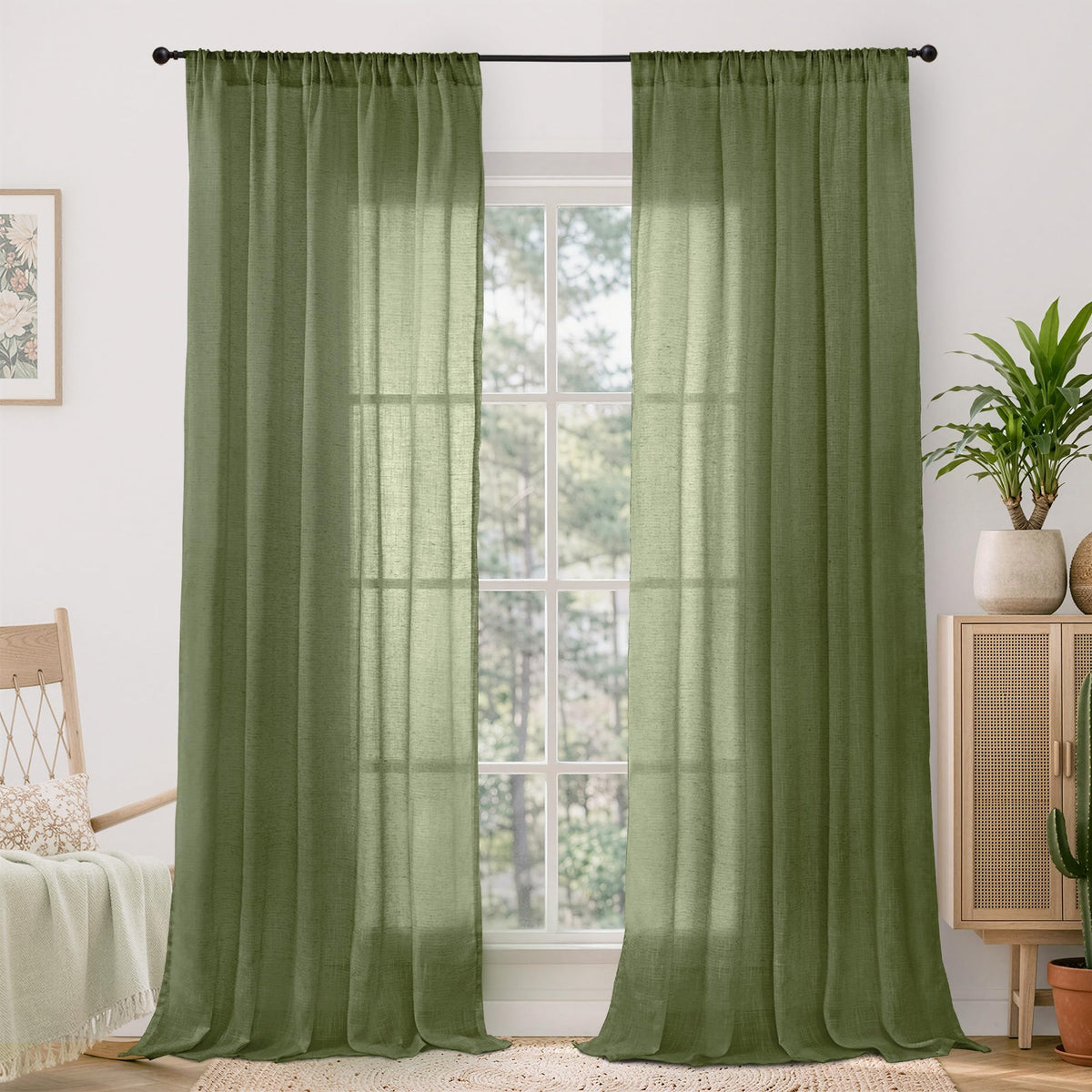 BGment Linen Sheer Curtains 84 Inches Long 2 Panels Set for Living Room | Light Filtering Drapes with Rod Pocket Lightweight Window Treatments for Bedroom, 52 X 84 Inch Length