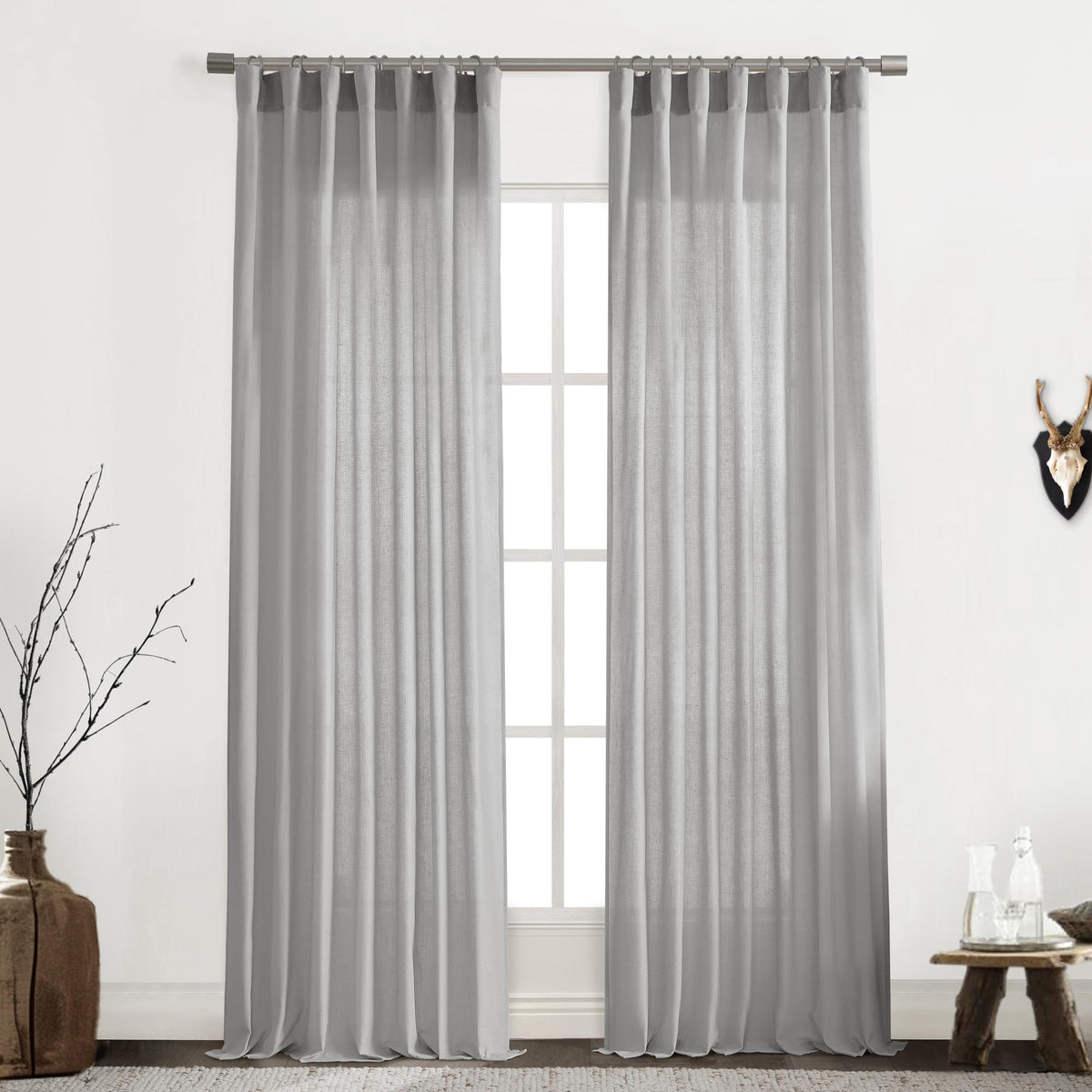 Linen Cotton Curtains for Living Room, Cream Off White Natural Fabric Light Filtering Semi Sheer Curtains 84 Inches Long, Ivory Pleated Farmhouse Curtain Drapes 84 Inch Length 2 Panels Set Dining Room