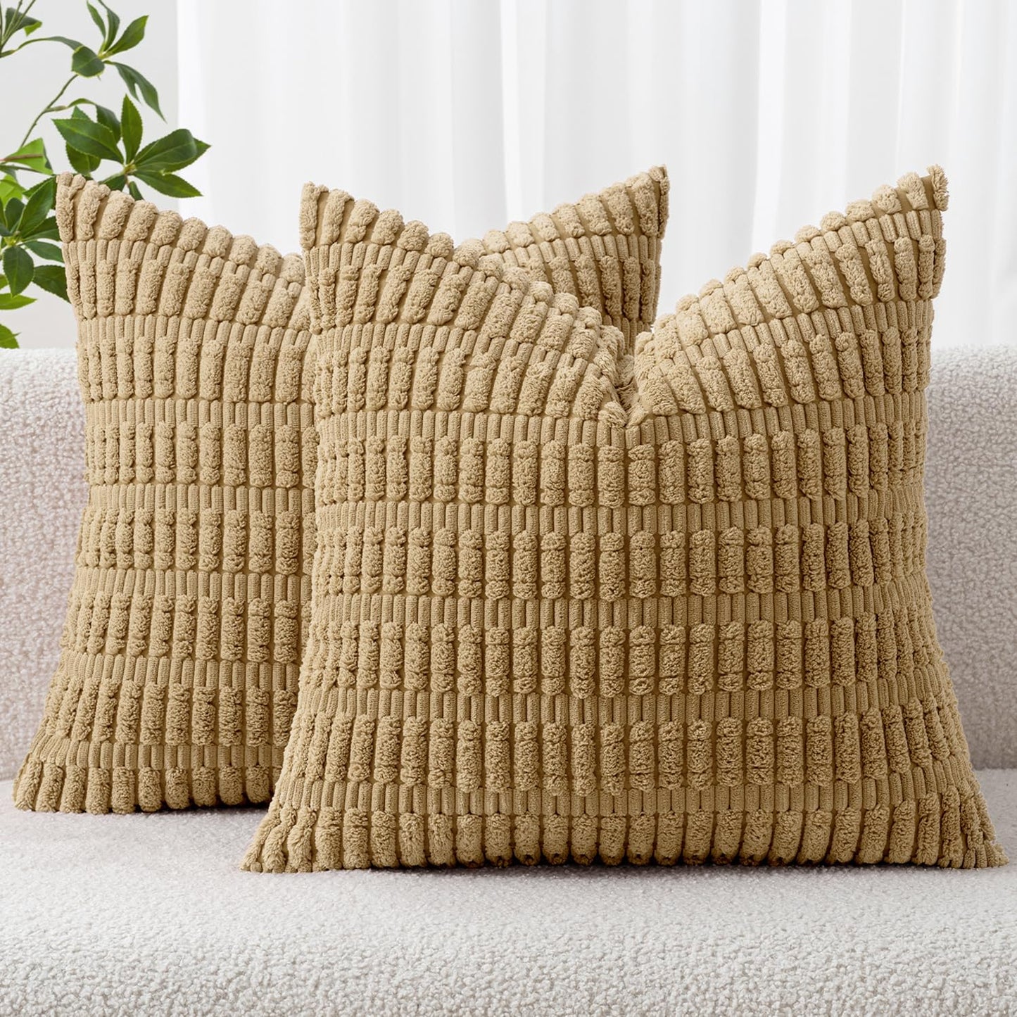 MIULEE Corduroy Decorative Throw Pillow Covers 18x18 Cream White Pack of 2 | Soft Boho Striped Pillow Covers Modern Farmhouse Home Decor For Sofa Living Room Couch Bed