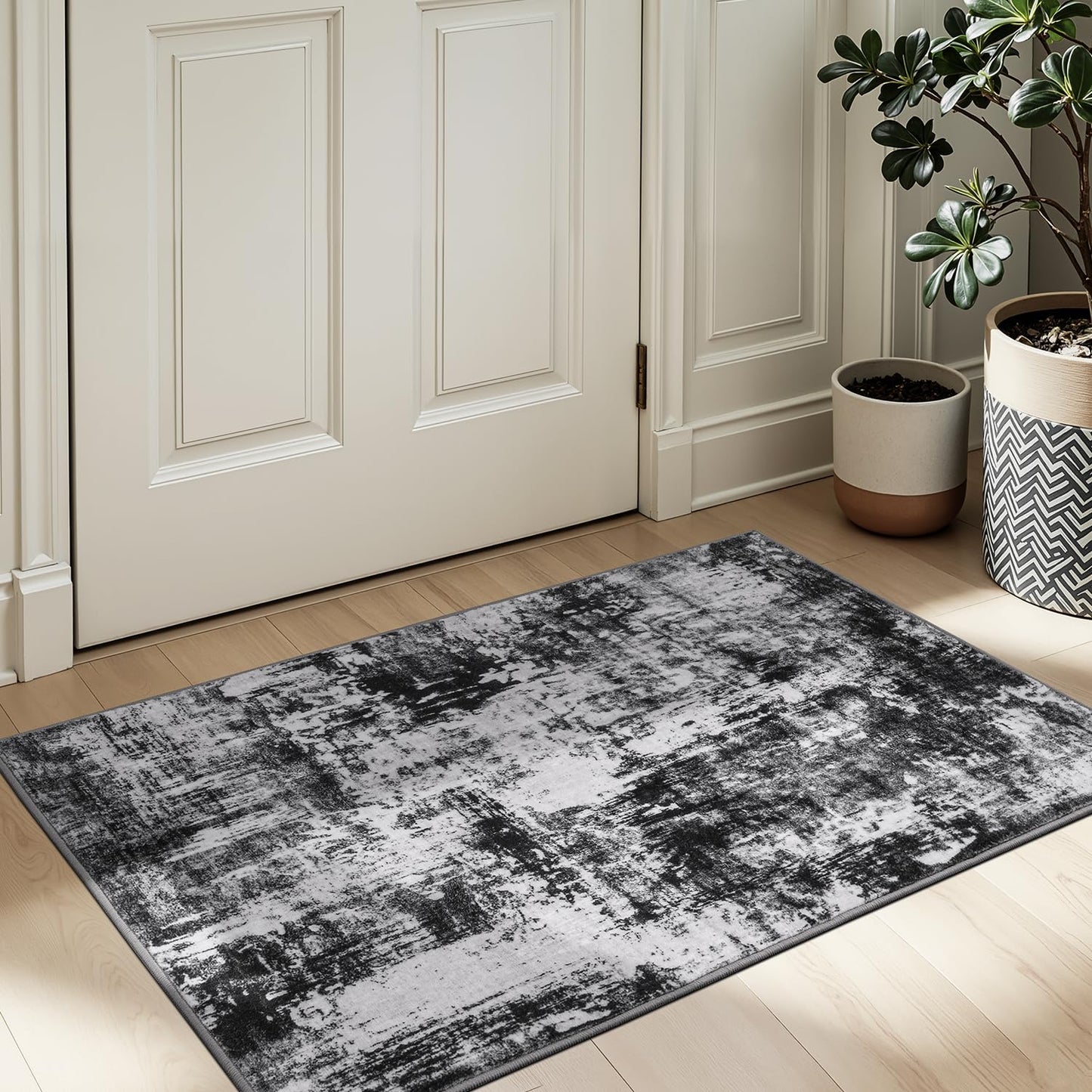 Rugflix 8x10 Area Rugs for Living Room, Washable Large Rug Stain-Resistant Low Pile, Modern Dark Carpet for Dining Room Home Office Kid Room Nursery Bedroom, Navy Blue/Black