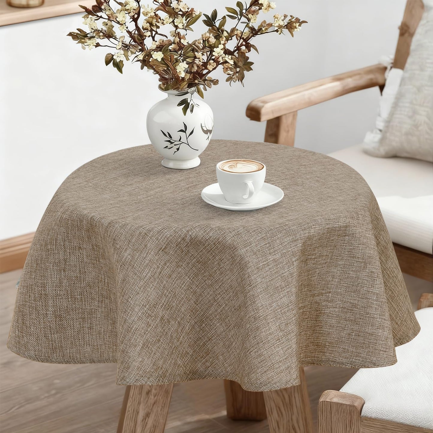 JIUZHEN Rectangle Table Cloth Faux Linen Farmhouse Tablecloth, Wrinkle and Stain Resistant Decorative Fabric Rectangular Spring Table Cover for Dining/Party/Birthday/Wedding, Beige, 54 x 80 Inch