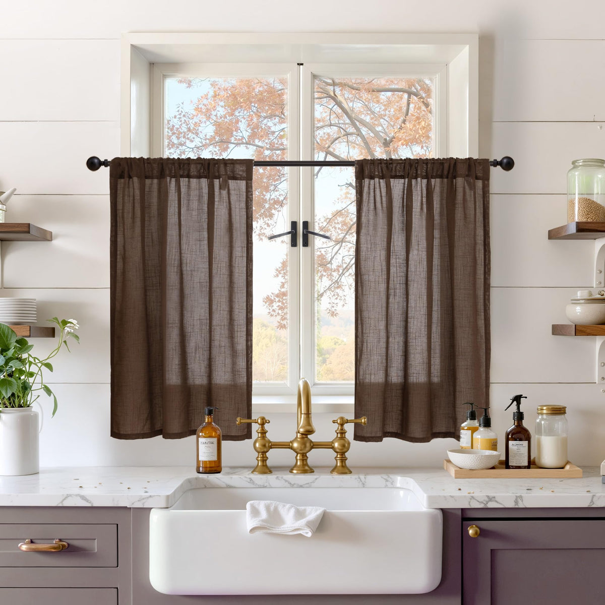 BGment Linen Sheer Curtains 84 Inches Long 2 Panels Set for Living Room | Light Filtering Drapes with Rod Pocket Lightweight Window Treatments for Bedroom, 52 X 84 Inch Length