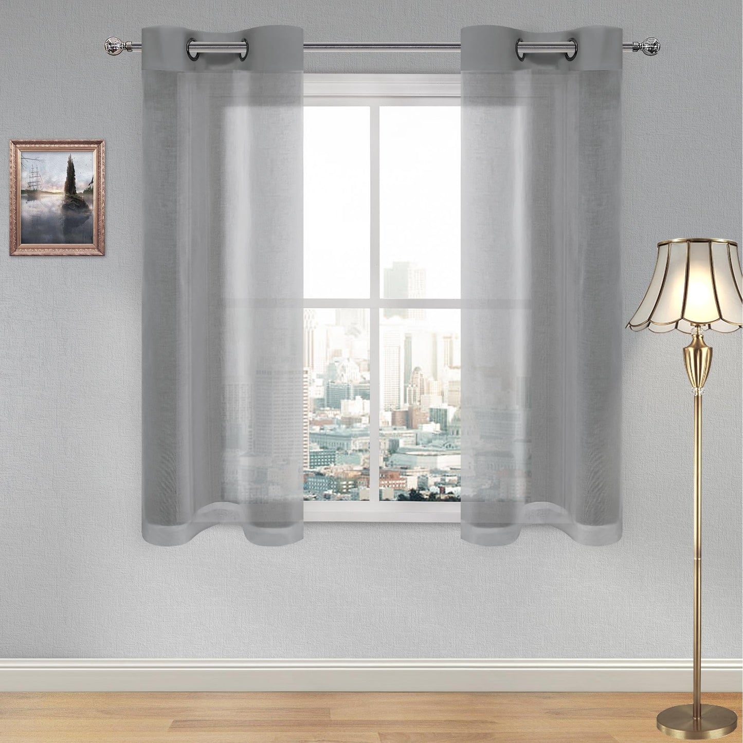DWCN White Sheer Curtains Linen Look Semi Transparent Voile Grommet White Curtains for Living Dining Room Drapes 52 x 84 Inch Long, Set of 2 Panels