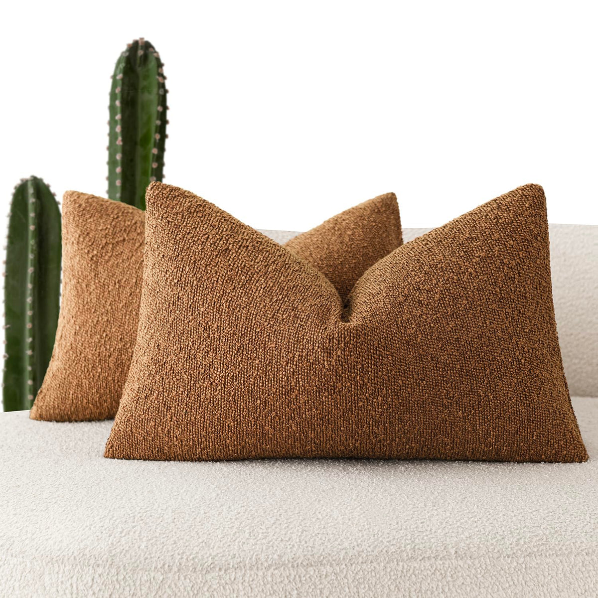 Foindtower Pack of 2, 20 x 20 Inch, Decorative Textured Boucle Throw Pillow Covers Accent Solid Pillow Cases Cozy Soft Couch Cushion Case for Chair Sofa Bedroom Living Room Home Decor, Cream White
