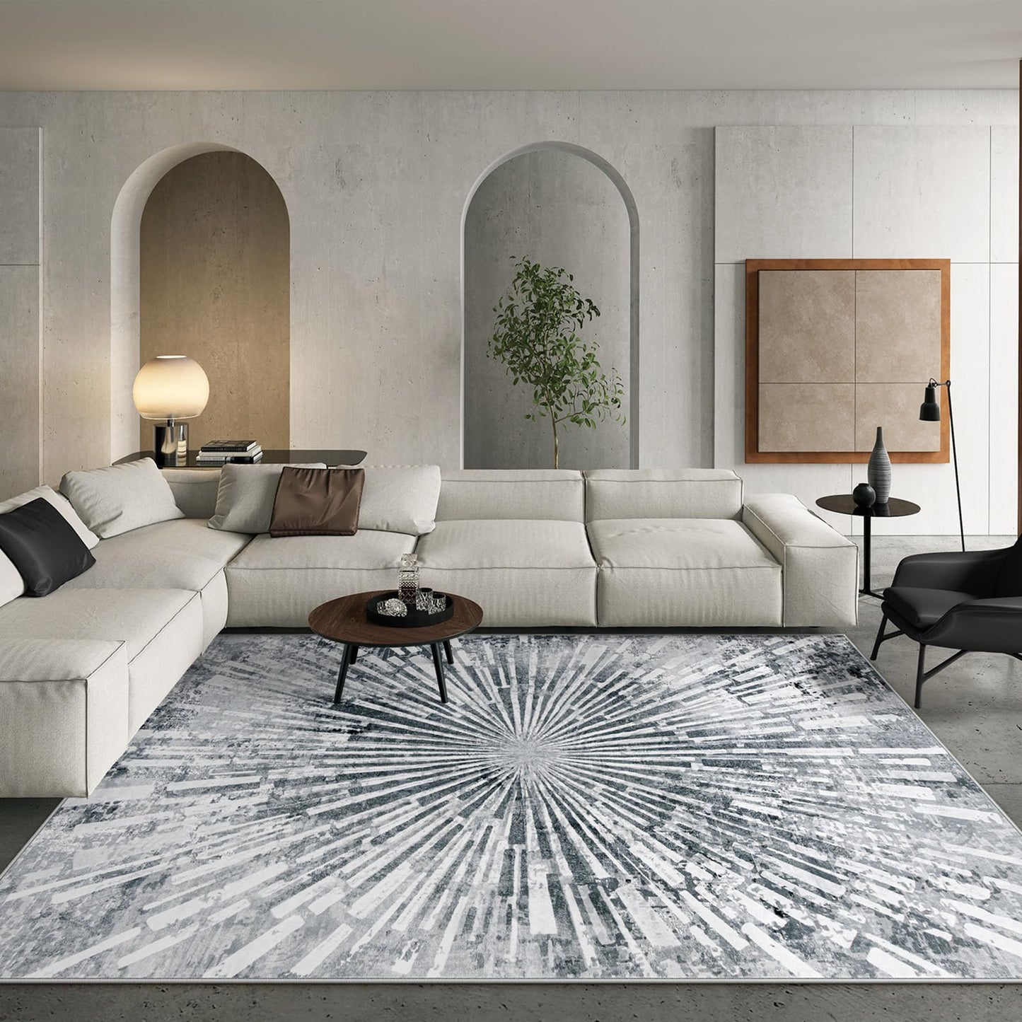 Lahome Manon Black 8x10 Rugs for Living Room, Modern Area Rugs Low Pile Soft Bedroom Rug, Washable Abstract Dining Room Rug Large Floor Carpet for Kids Playroom Nursery
