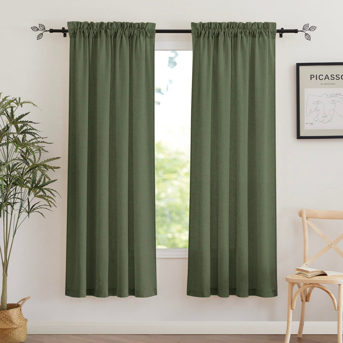 RYB HOME White Semi Sheer Curtains 84 inches Long for Living Room | Half Privacy, Linen Textured, Sheer Light Filtering, Vertical Window Drapes, for Bedroom Dining, White, W52 x L84, 2 Panels
