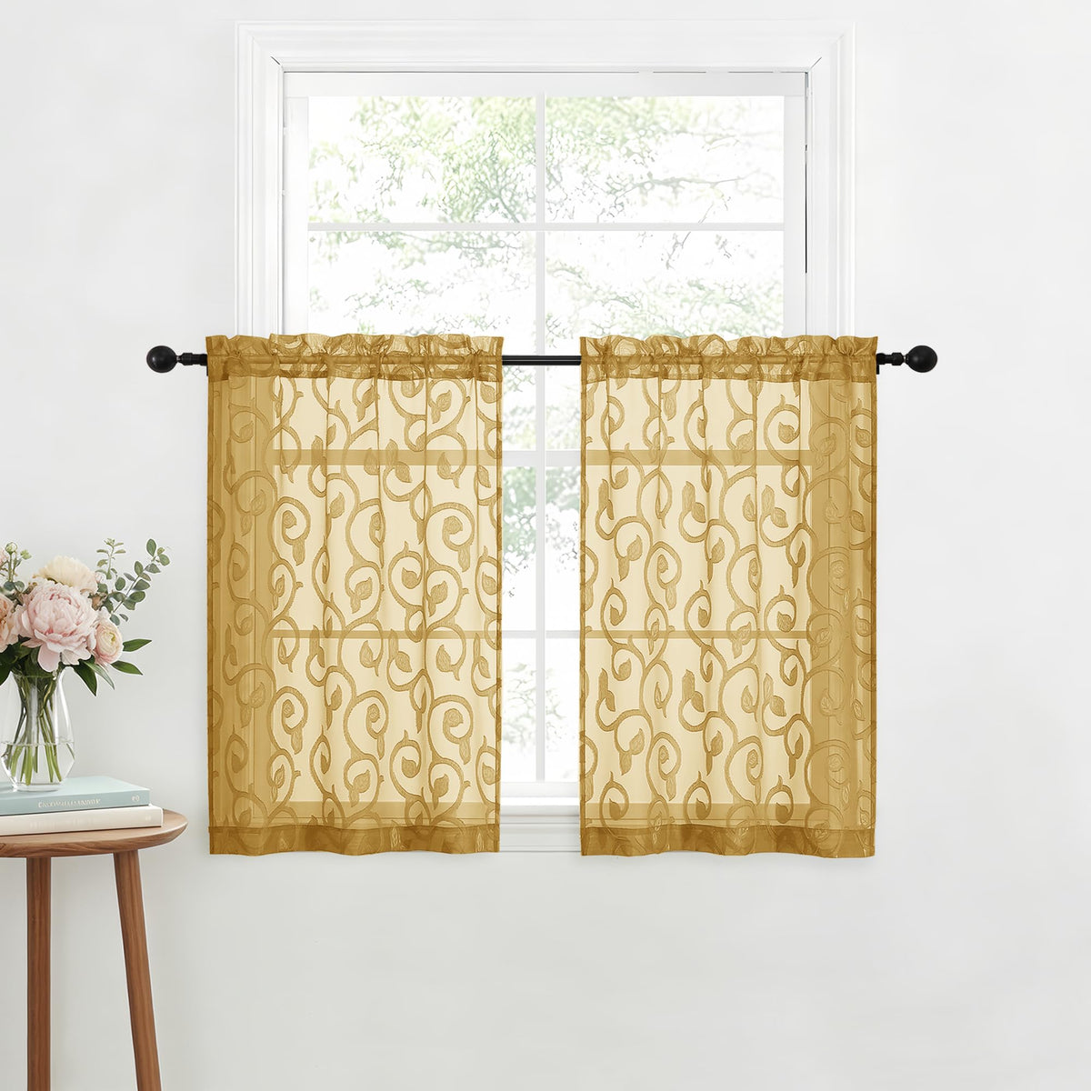 Furman Ivory Sheer Curtains 84 inches Long for Bedroom Living Room 2 Panels Set, Jacquard Clip Light Filtering Semi Sheer Curtain Rod Pocket Window Drapes, 2 Pcs Each 40 W 84 L
