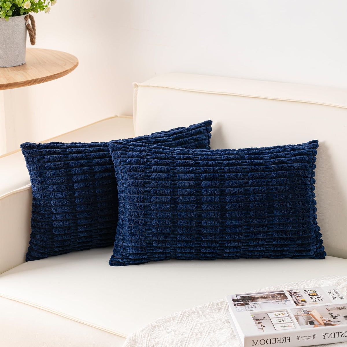 Pack of 2 Corduroy Decorative Throw Pillow Covers 18x18 Inch, Cream White | Fall Soft Striped Pillow Covers Modern Farmhouse Home Decor Christmas Throw Pillow Covers for Sofa Living Room Couch Bed ﻿