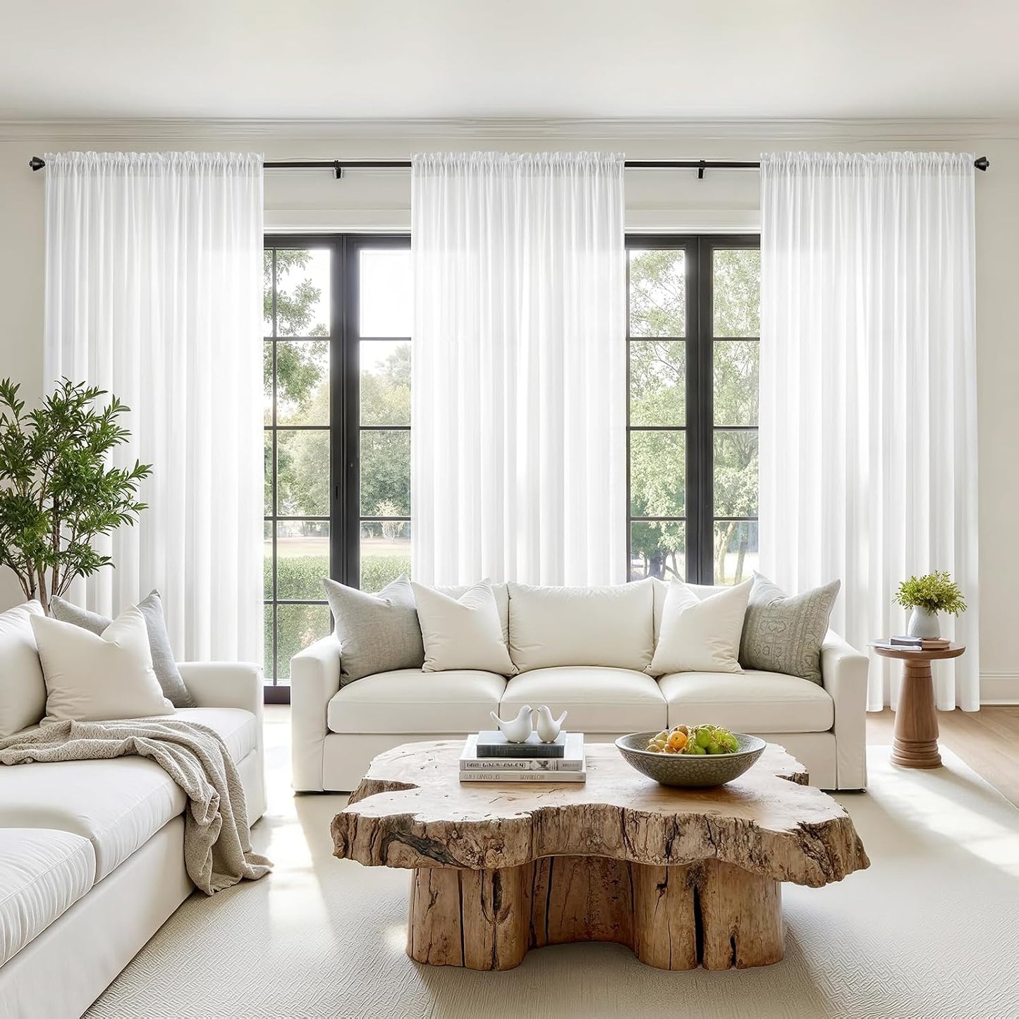 HOMEIDEAS Non-See-Through White Privacy Semi Sheer Curtains 84 Inches Long 2 Panels Set Light Filtering Curtains for Living Room Bedroom Drapes,W52xL84