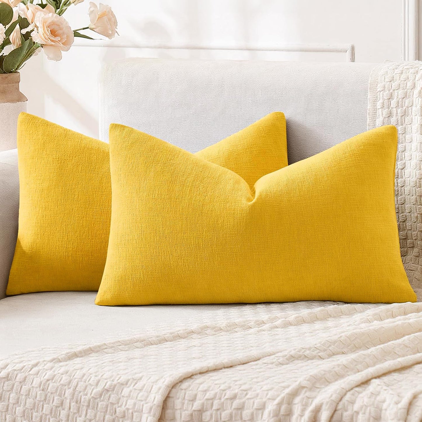 MIULEE Olive Green Chenille Couch Throw Pillow Covers, 18x18 | Set of 2, Soft Modern Farmhouse Style, Decorative Pillowcases for Sofa Living Room Bed, Home Decor