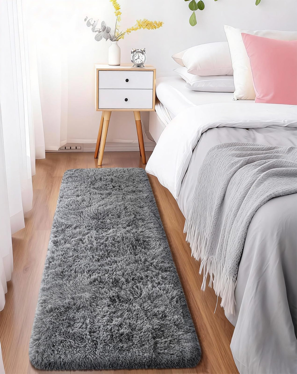 Ophanie 8x10 Area Rugs for Living Room, Washable Non-Slip Fluffy Soft Large Shag Bedroom Carpet, Ivory Big Indoor Nursery Rug, Carpets for Boy and Girls Room Dorm Decor with Over 99 pcs Pile fibers