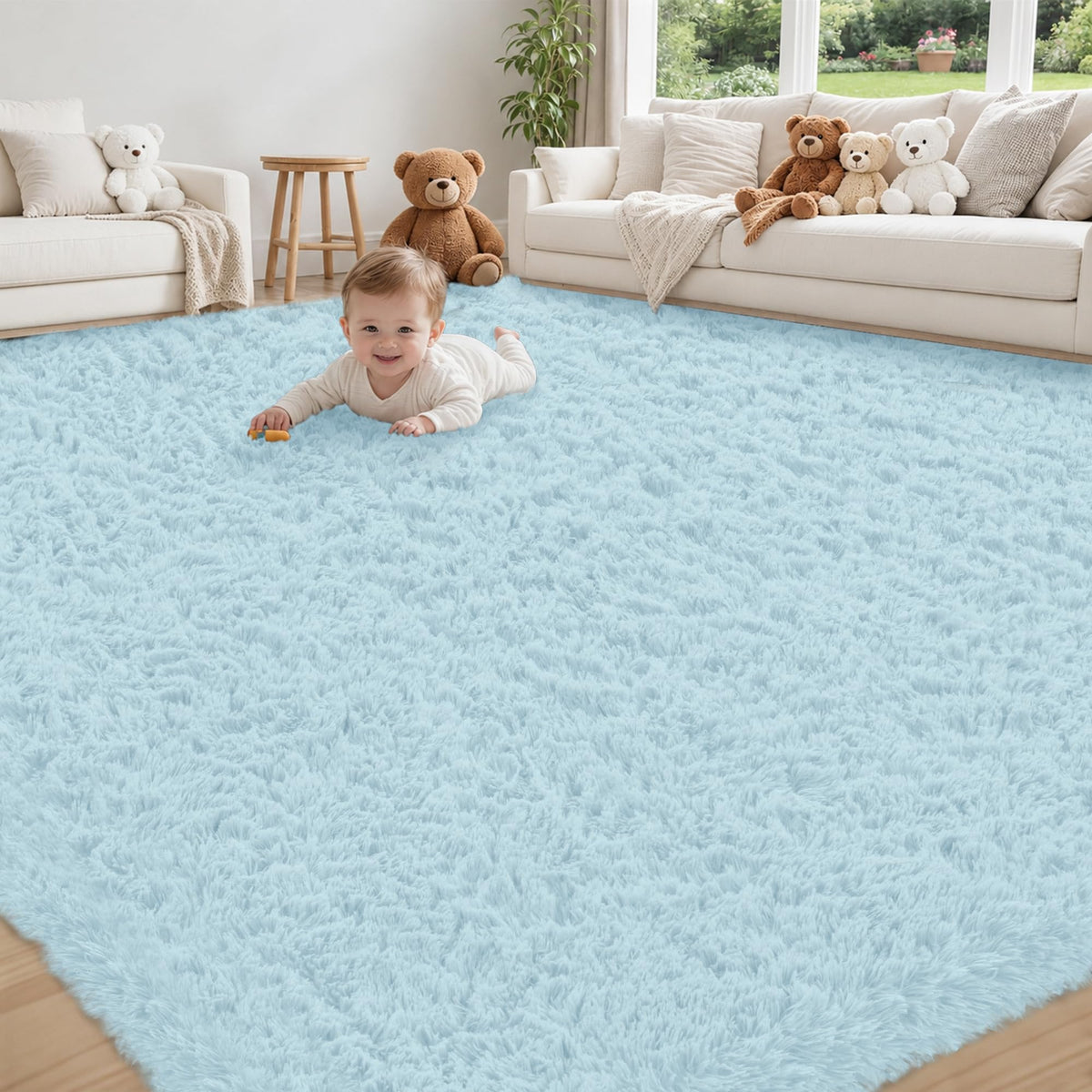 8x10 Area Rug for Living Room,Black Fluffy Shag Non-Slip Bedroom Rugs | Ultra Soft Large Fuzzy Plush Indoor Carpet，Washable Rugs for Bedroom Kids Nursery Office Dorm Modern Decor