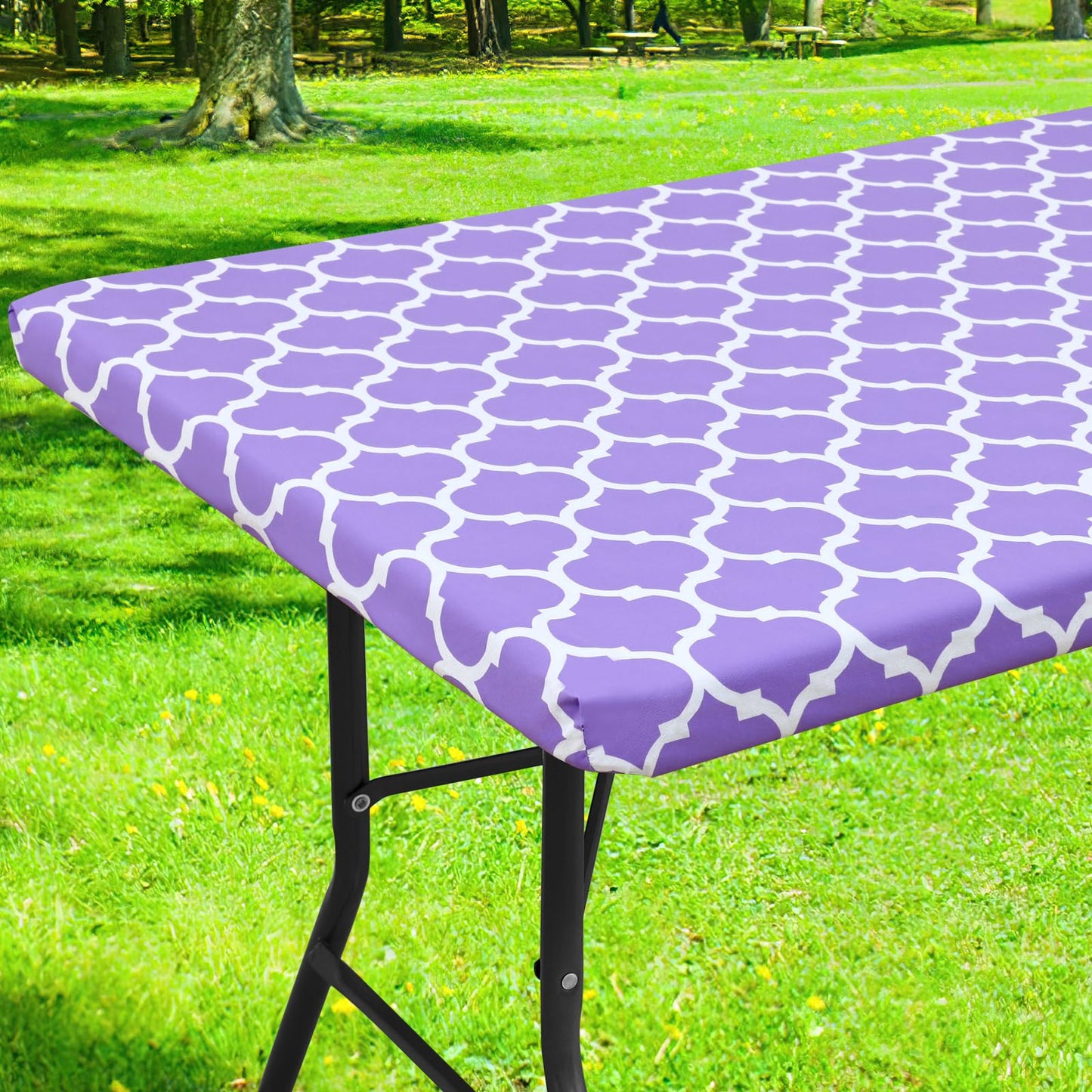 Smiry Picnic Fitted Table Cover, 6 Foot Flannel Backed Vinyl Tablecloth | Waterproof Elastic Stretch Table Cloth, Wipeable Plastic Tablecloth for Camping, Indoor & Outdoor (Grey, 30" x 72")