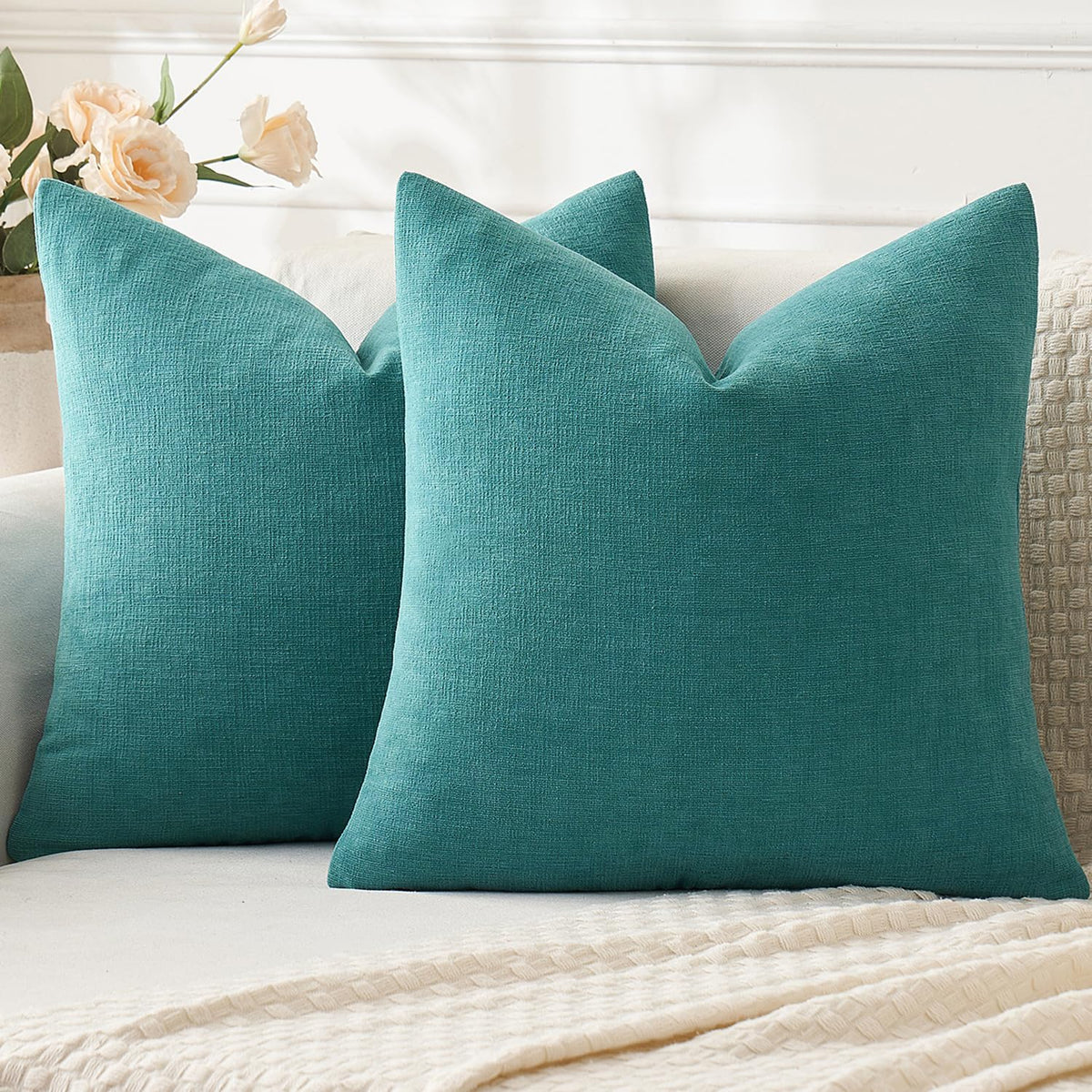 MIULEE Olive Green Chenille Couch Throw Pillow Covers, 18x18 | Set of 2, Soft Modern Farmhouse Style, Decorative Pillowcases for Sofa Living Room Bed, Home Decor