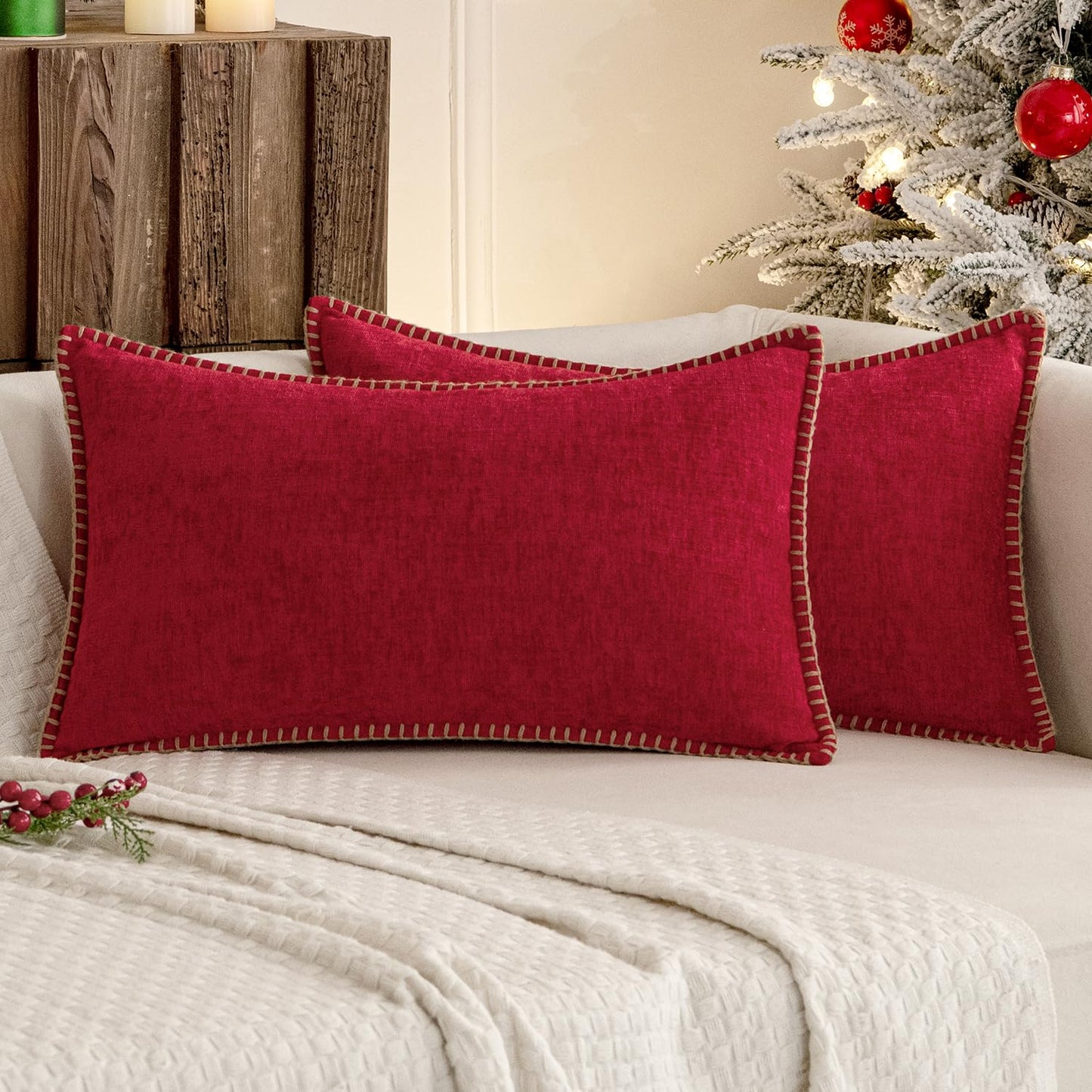 MIULEE Decorative Couch Throw Pillow Covers 18x18 Inch Sage Green 2 Pack | Farmhouse Pillow Covers with Stitched Edge, Soft Chenille Cushion Cases, for Sofa Bed Living Room Home Decor