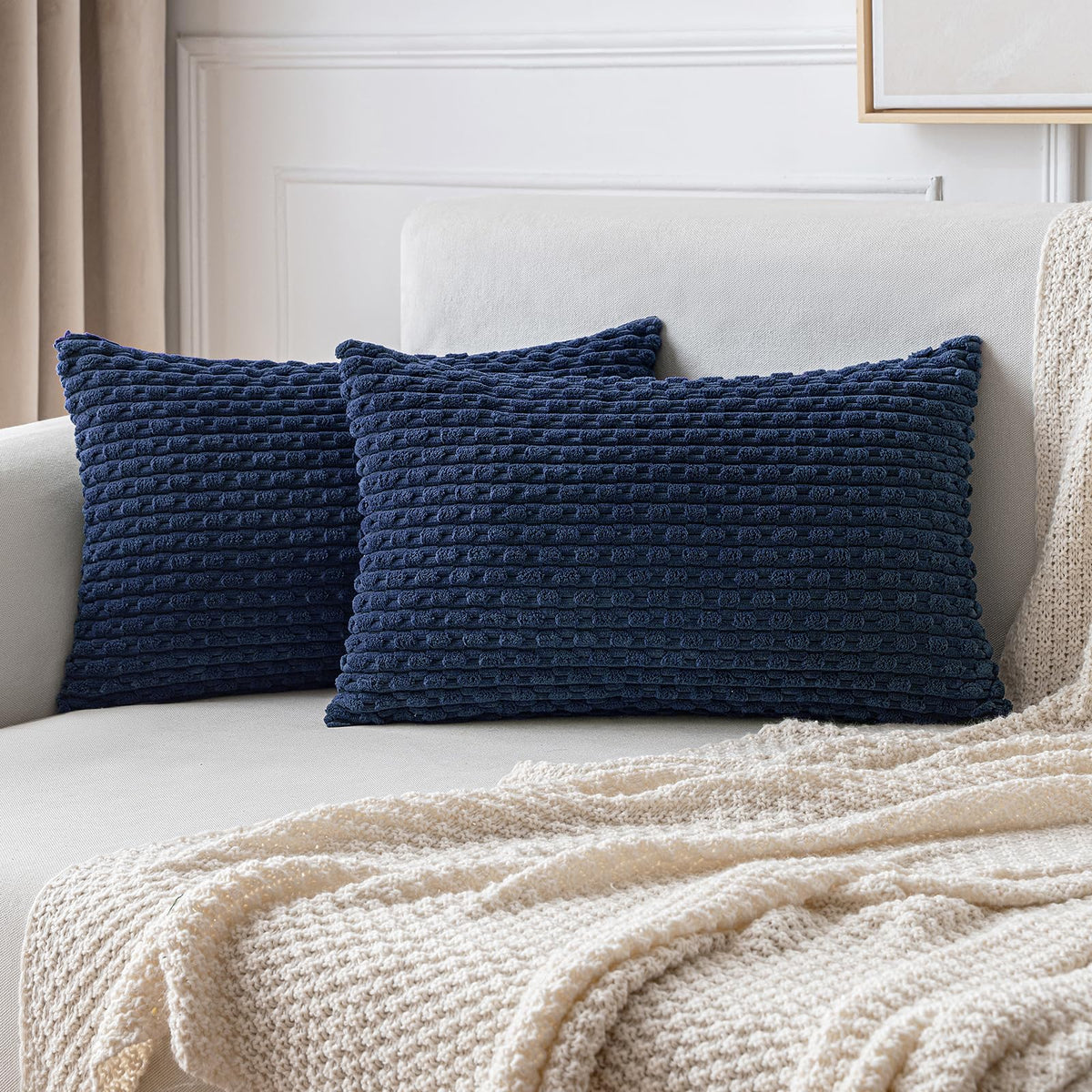 MIULEE Decorative Throw Pillow Covers 18x18 Sage Green Textured Corduroy | Pack of 2 Striped Pillow Covers Modern Farmhouse Home Decor for Couch Bed Sofa Living Room