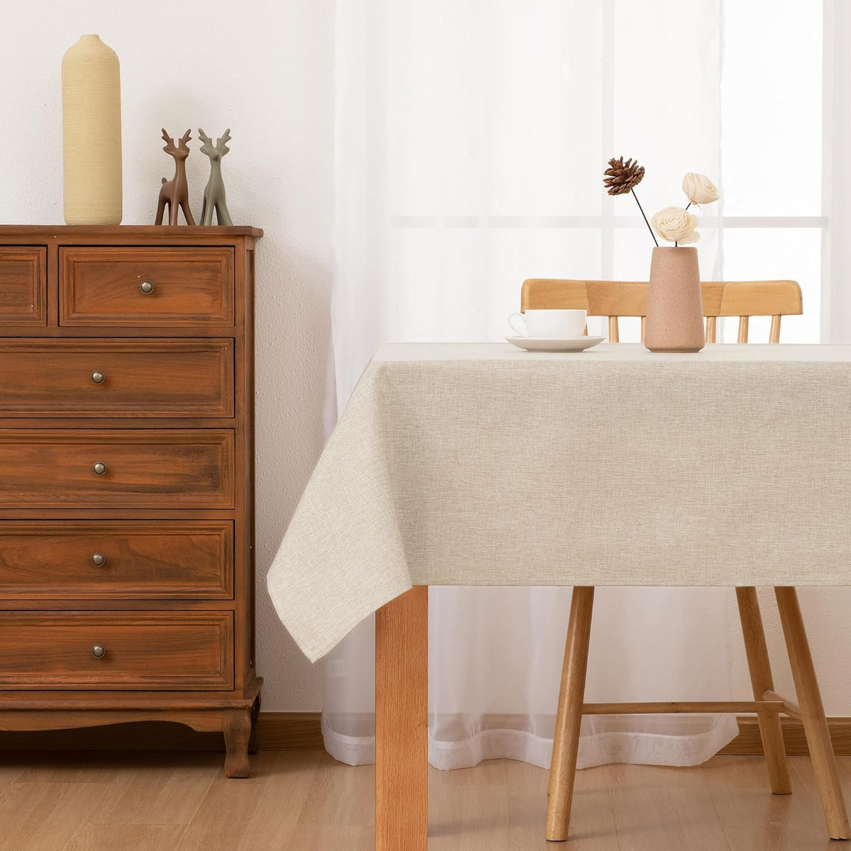 Beige Faux Linen Rectangle Tablecloth 60 x 102 Inch for Dining Room | Linen Texture Table Cover, Wrinkle and Stain Resistant, Durable and Washable Table Cloth for Kitchen Party Home Decor