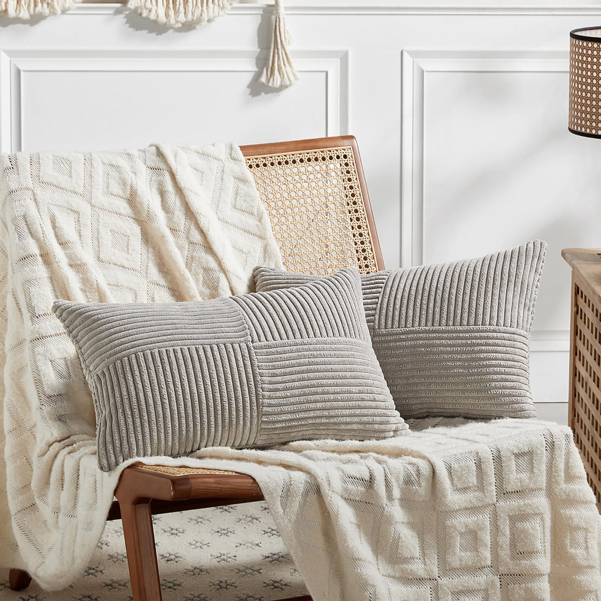 Fancy Homi 2 Packs Rust Boho Decorative Throw Pillow Covers 18x18 Inch for Couch Bed Sofa, Farmhouse Fall Home Decor, Soft Corss Corduroy Patchwork Textured Terracotta Accent Cushion Case 45x45 cm