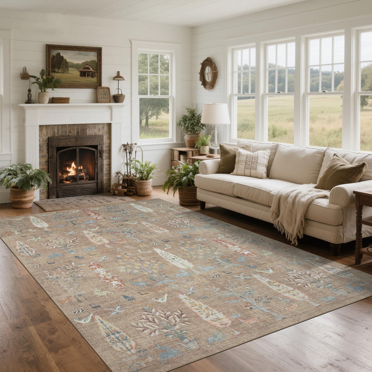 Washable Rugs 8x10 Area Rugs for Living Room,Bedroom,Dining Room Carpet | Ultra Soft Faux Wool,Kids & Pet Friendly,Machine Washable,Non-Slip & Non-Shedding,Large Vintage Low Pile Rug for Home Office