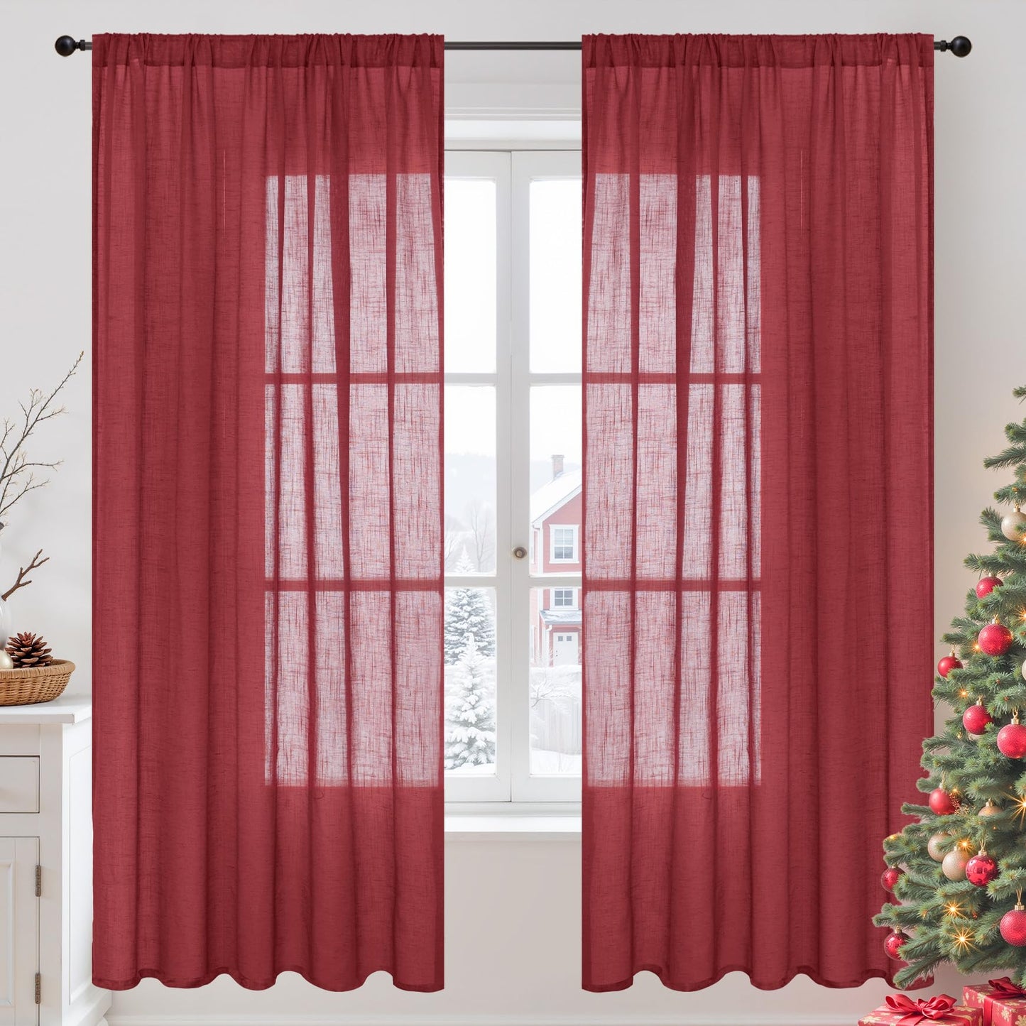 BGment Linen Sheer Curtains 84 Inches Long 2 Panels Set for Living Room | Light Filtering Drapes with Rod Pocket Lightweight Window Treatments for Bedroom, 52 X 84 Inch Length