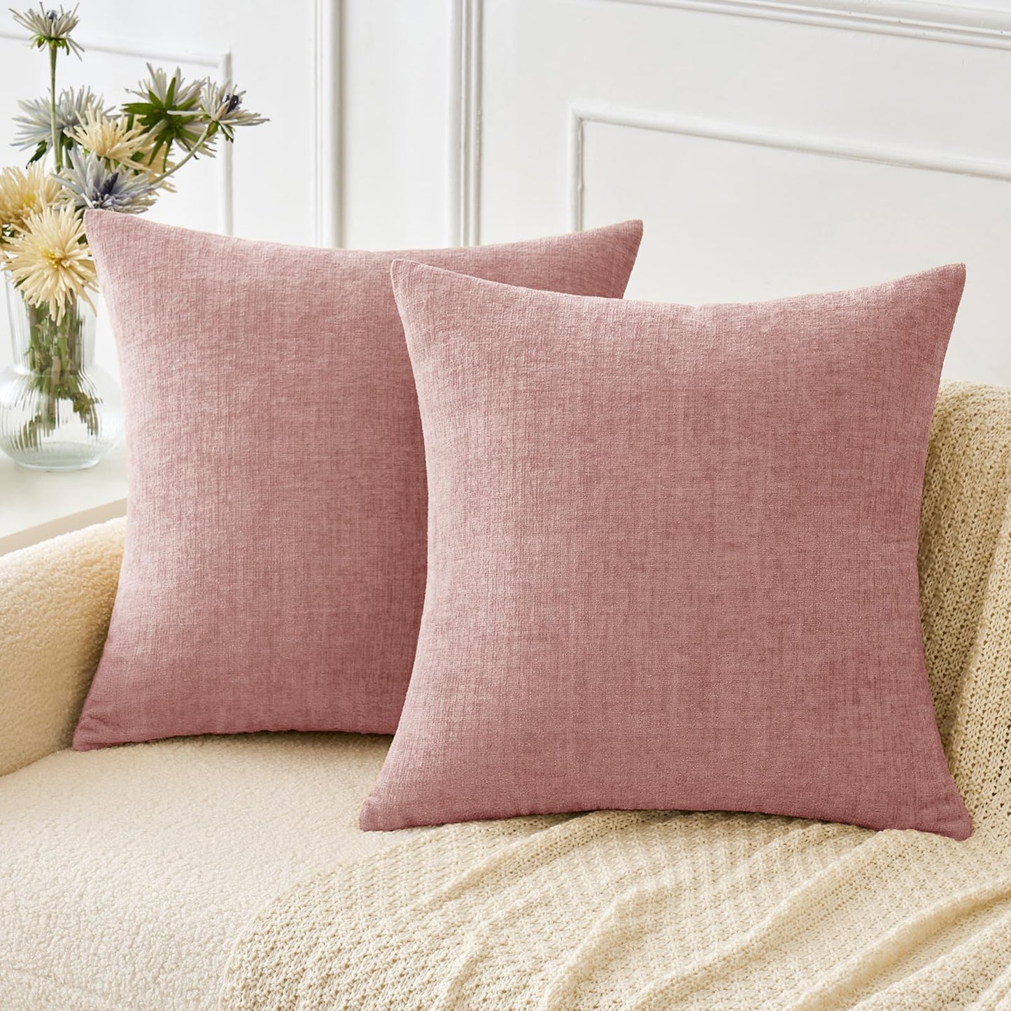 MIULEE Soft Chenille Fall Throw Pillow Covers Burnt Orange 18x18 Pack of 2 | Modern Fall Home Decor, Classic Decorative Pillows, Solid Dyed Cases, Boho Couch Cushion Covers for Sofa Bed Living Room